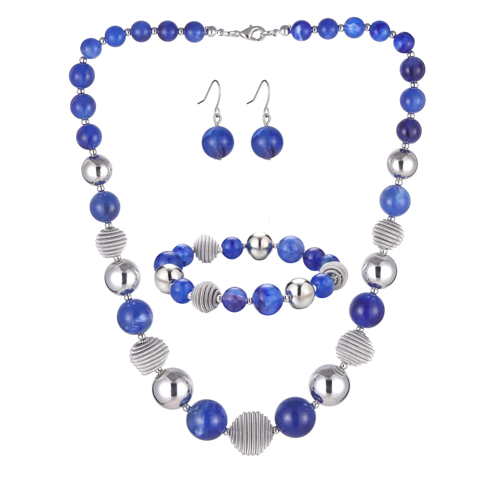 FULU AUTUMN Set di 3 gioielli con collana di perle grandi, bracciale e orecchini, regalo di compleanno per donna, Pietra, Nessuna pietra preziosa, zaffiro - immagine 1