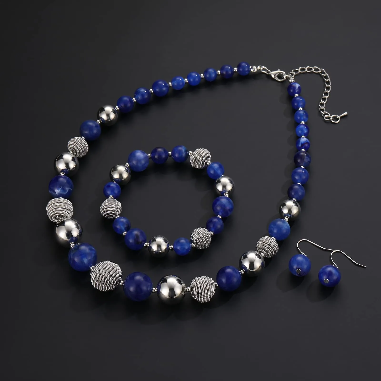 FULU AUTUMN Set di 3 gioielli con collana di perle grandi, bracciale e orecchini, regalo di compleanno per donna, Pietra, Nessuna pietra preziosa, zaffiro - immagine 3