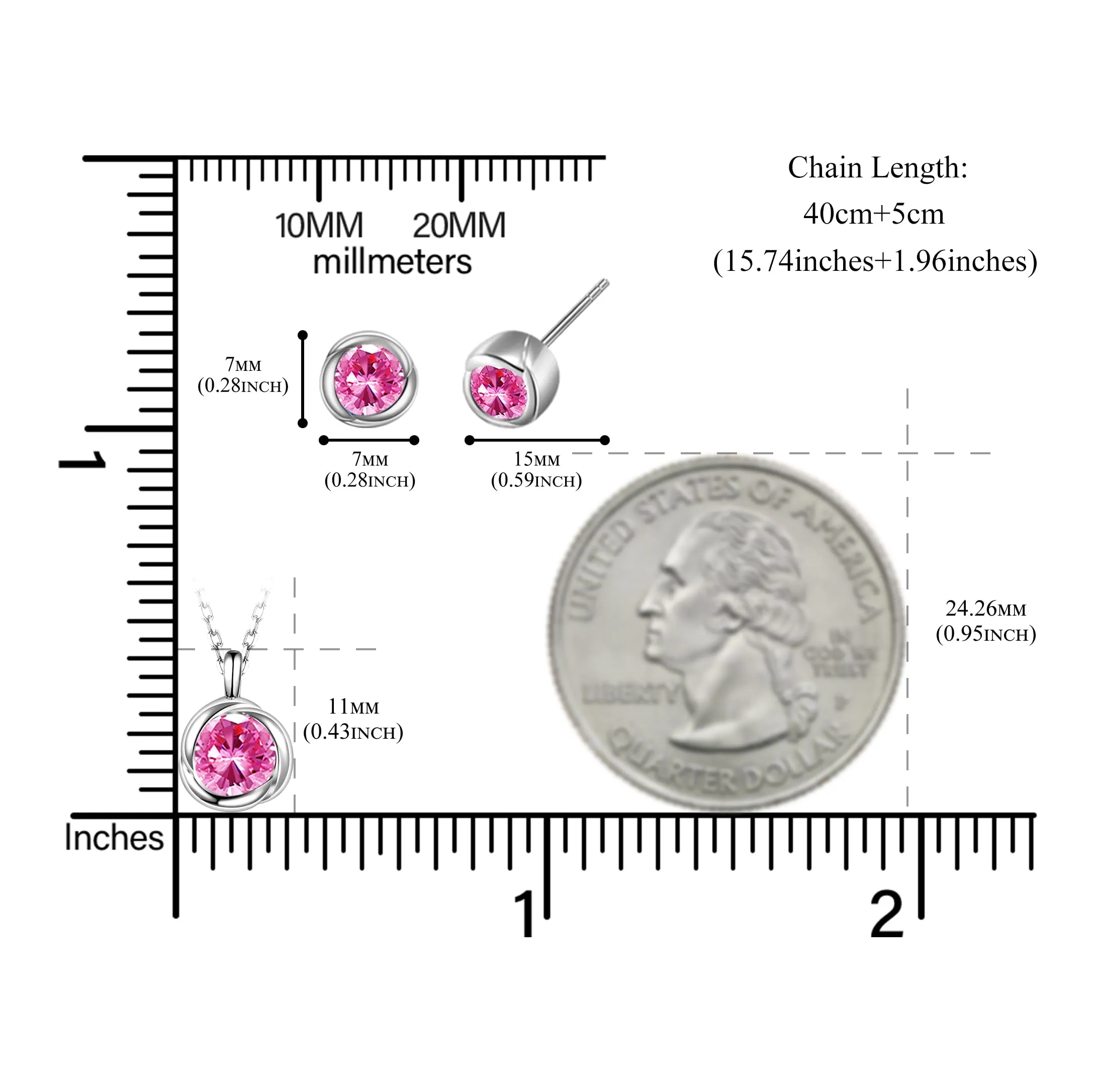 immobird Collana Orecchini Donna Set in Argento Sterling 925 di Rosegold Rosa Fiore Ciondolo con Tormalina Pietra Portafortuna Per Festival Regalo - immagine 5