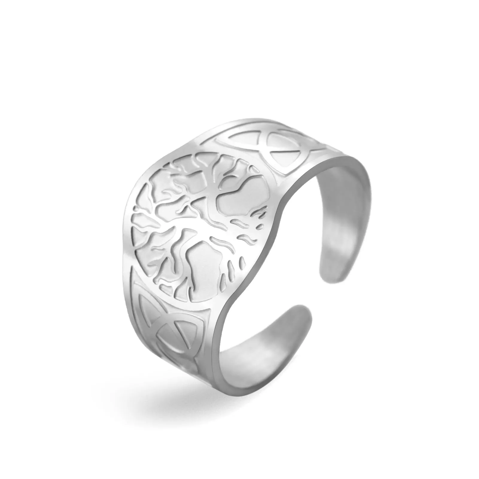 Dreamtimes Yggdrasil Albero della Vita Anello per uomo donna Anello vintage regolabile Anello in acciaio inossidabile vichingo nodo celtico (argento) - immagine 1