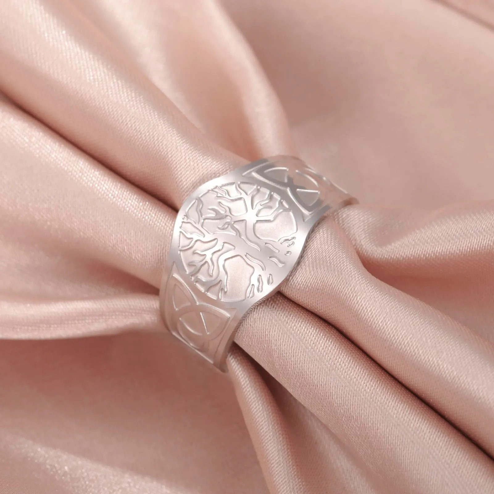 Dreamtimes Yggdrasil Albero della Vita Anello per uomo donna Anello vintage regolabile Anello in acciaio inossidabile vichingo nodo celtico (argento) - immagine 6
