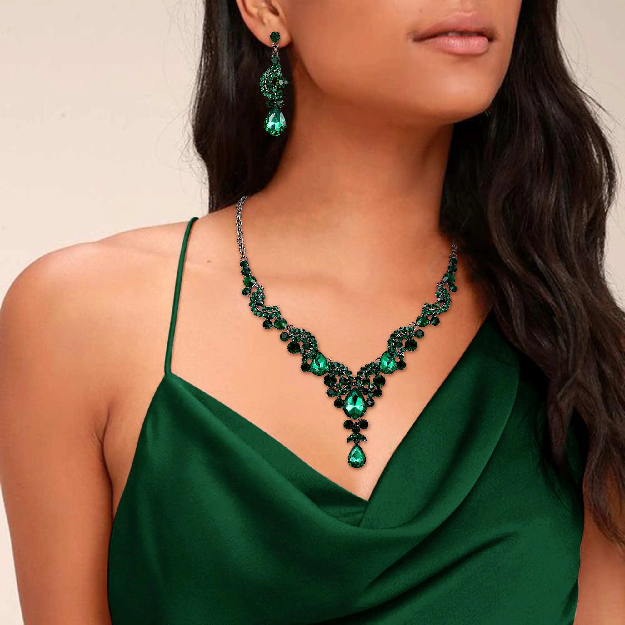 EVER FAITH Set di orecchini a goccia di strass di cristallo nozze fiore albero, - immagine 2