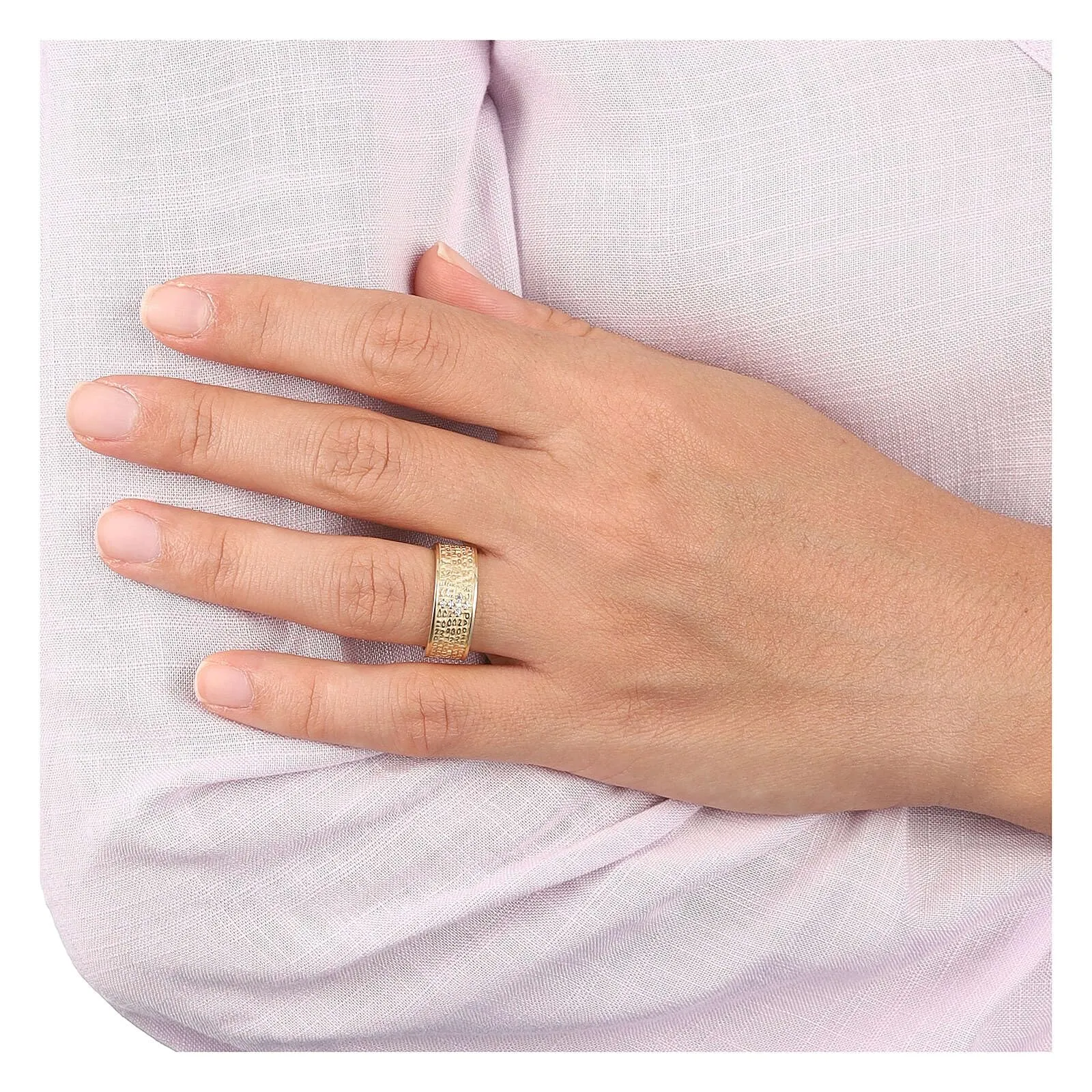 Holyart Anello Padre Nostro Croce zirconata Amen Argento 925 Fin. Dorata, 18 mm (0.71 INC.) - EU/IT 17 - immagine 2
