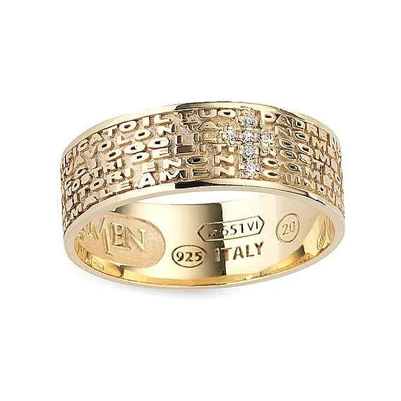 Holyart Anello Padre Nostro Croce zirconata Amen Argento 925 Fin. Dorata, 18 mm (0.71 INC.) - EU/IT 17 - immagine 3