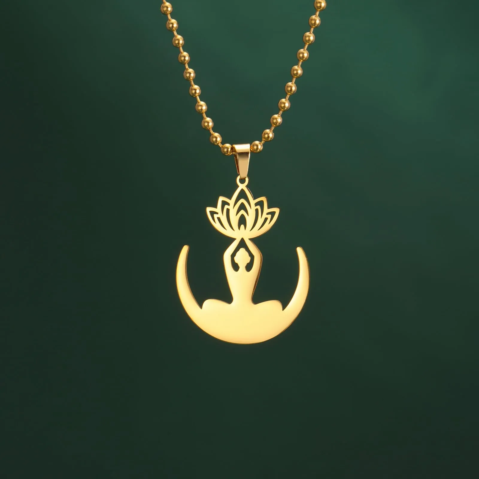 VASSAGO Collana da donna con ciondolo a forma di fiore di loto con Buddha, in acciaio inossidabile, con simbolo unalome, amuleto, gioielli religiosi, Misura unica, Acciaio inossidabile, Nessuna pietra - immagine 8