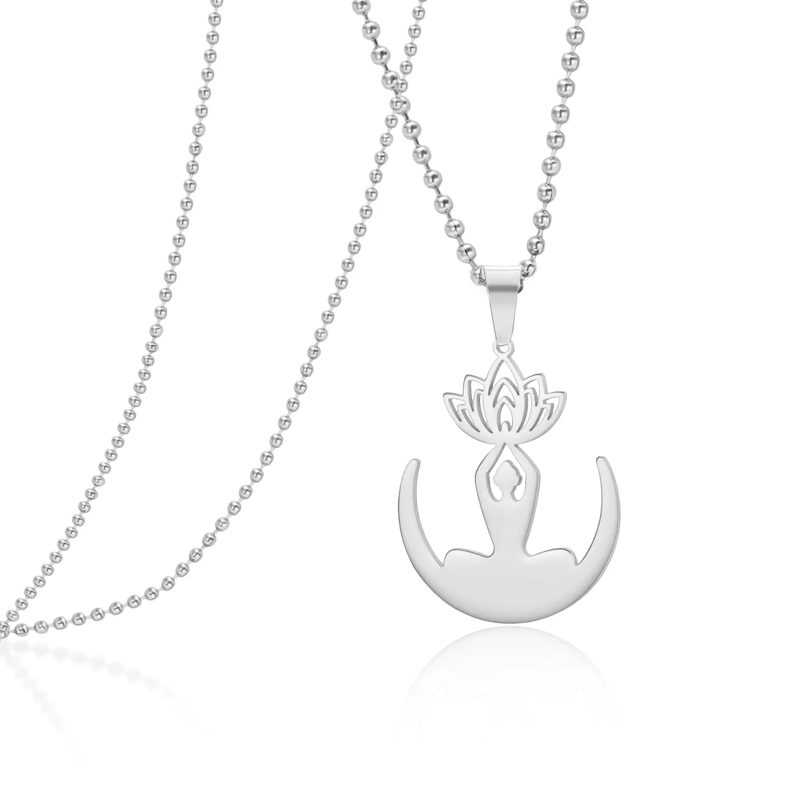 VASSAGO Collana da donna con ciondolo a forma di fiore di loto con Buddha, in acciaio inossidabile, con simbolo unalome, amuleto, gioielli religiosi, Misura unica, Acciaio inossidabile, Nessuna pietra - immagine 1