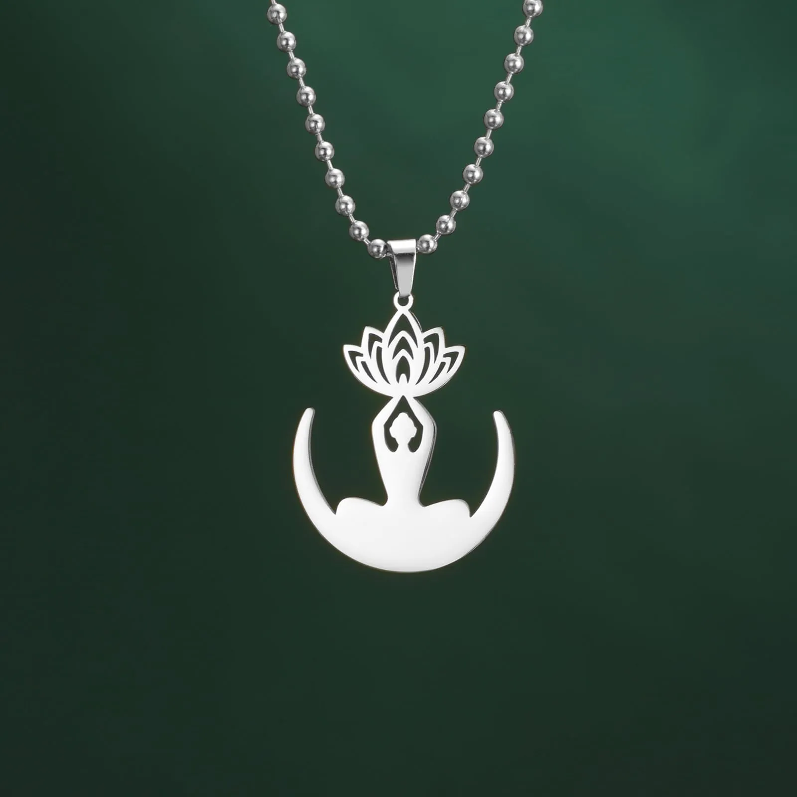 VASSAGO Collana da donna con ciondolo a forma di fiore di loto con Buddha, in acciaio inossidabile, con simbolo unalome, amuleto, gioielli religiosi, Misura unica, Acciaio inossidabile, Nessuna pietra - immagine 8