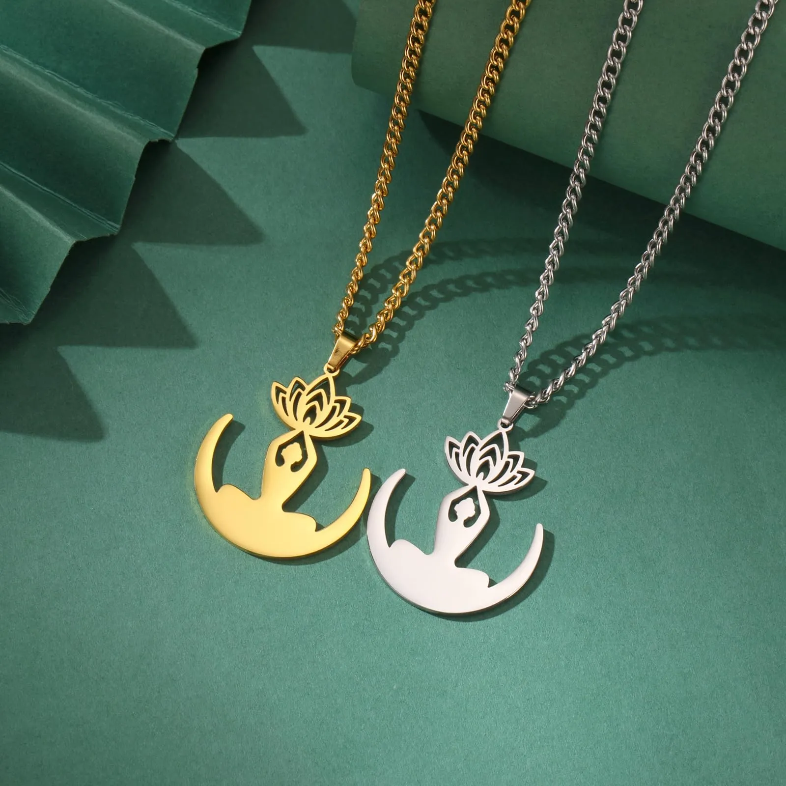 VASSAGO Collana da donna con ciondolo a forma di fiore di loto con Buddha, in acciaio inossidabile, con simbolo unalome, amuleto, gioielli religiosi, Misura unica, Acciaio inossidabile, Nessuna pietra - immagine 8