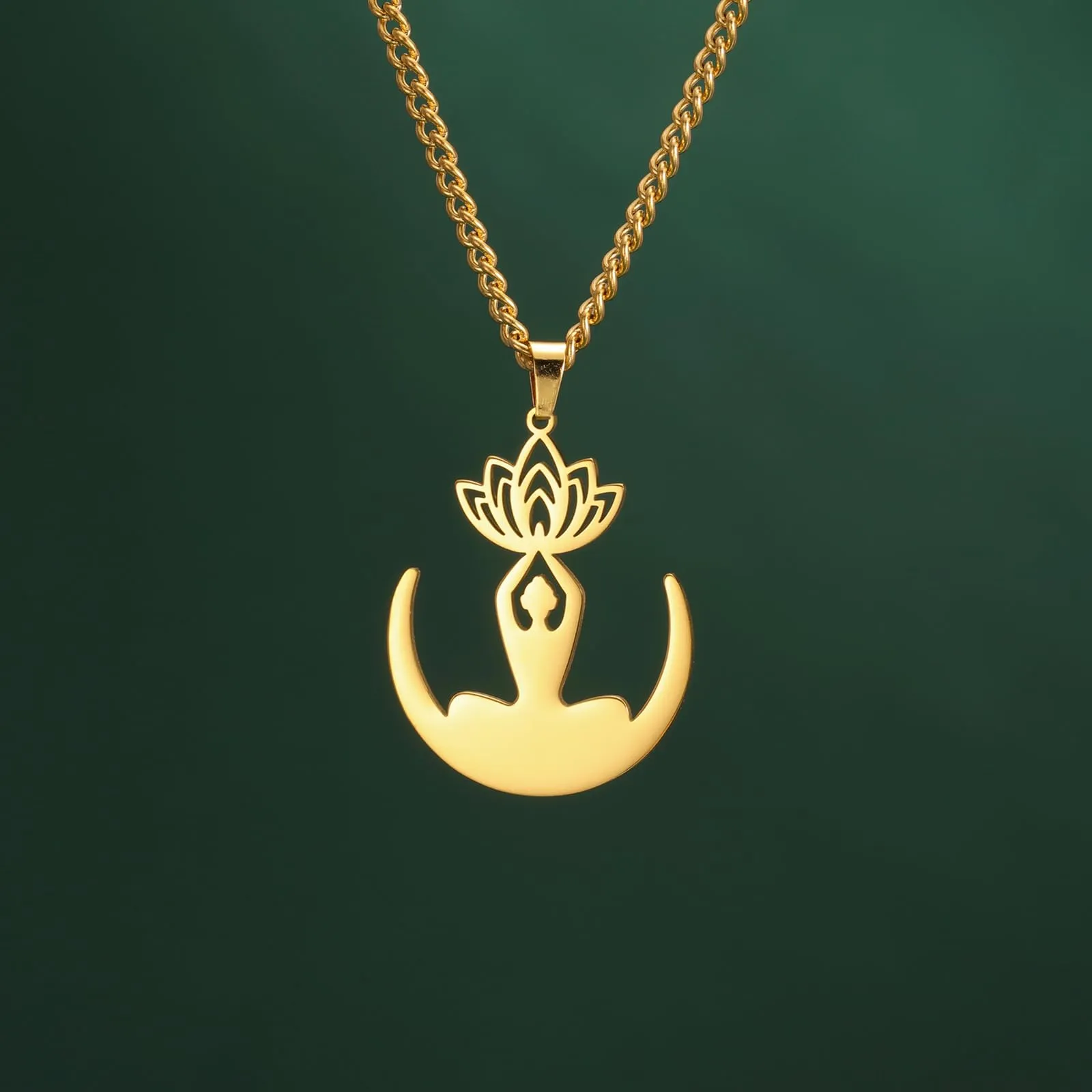 VASSAGO Collana da donna con ciondolo a forma di fiore di loto con Buddha, in acciaio inossidabile, con simbolo unalome, amuleto, gioielli religiosi, Misura unica, Acciaio inossidabile, Nessuna pietra - immagine 9