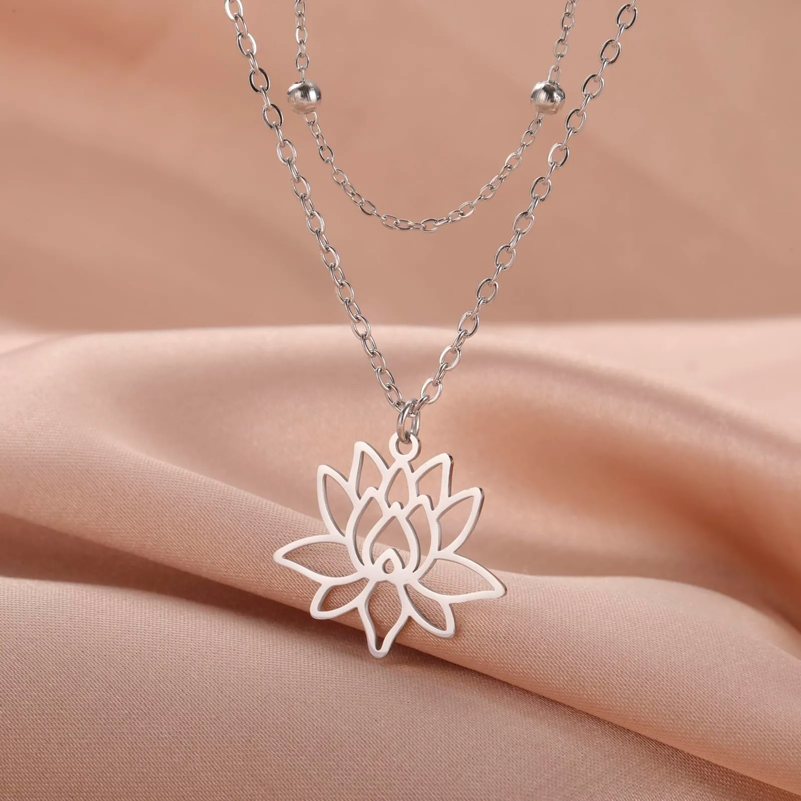 VASSAGO Collana da donna con ciondolo a forma di fiore di loto con Buddha, in acciaio inossidabile, con simbolo unalome, amuleto, gioielli religiosi, Misura unica, Acciaio inossidabile, Nessuna pietra - immagine 4