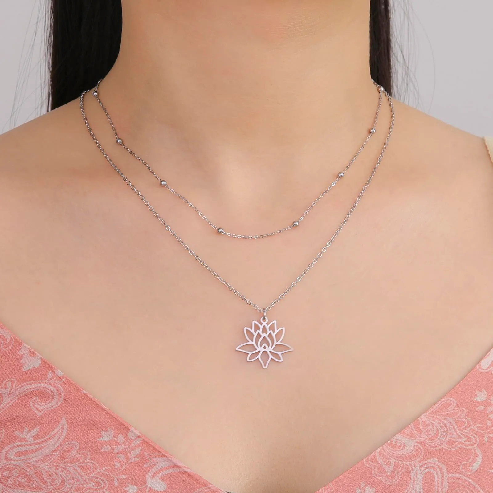 VASSAGO Collana da donna con ciondolo a forma di fiore di loto con Buddha, in acciaio inossidabile, con simbolo unalome, amuleto, gioielli religiosi, Misura unica, Acciaio inossidabile, Nessuna pietra - immagine 5