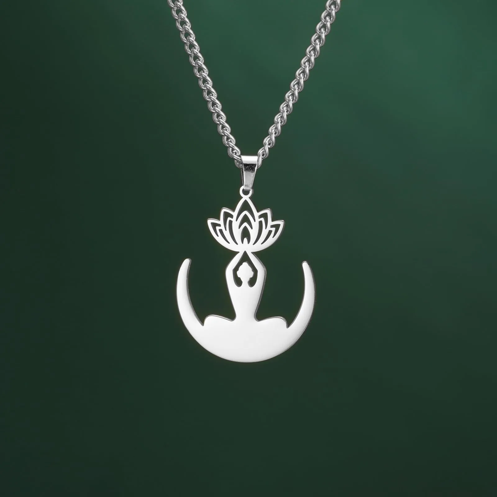 VASSAGO Collana da donna con ciondolo a forma di fiore di loto con Buddha, in acciaio inossidabile, con simbolo unalome, amuleto, gioielli religiosi, Misura unica, Acciaio inossidabile, Nessuna pietra - immagine 8
