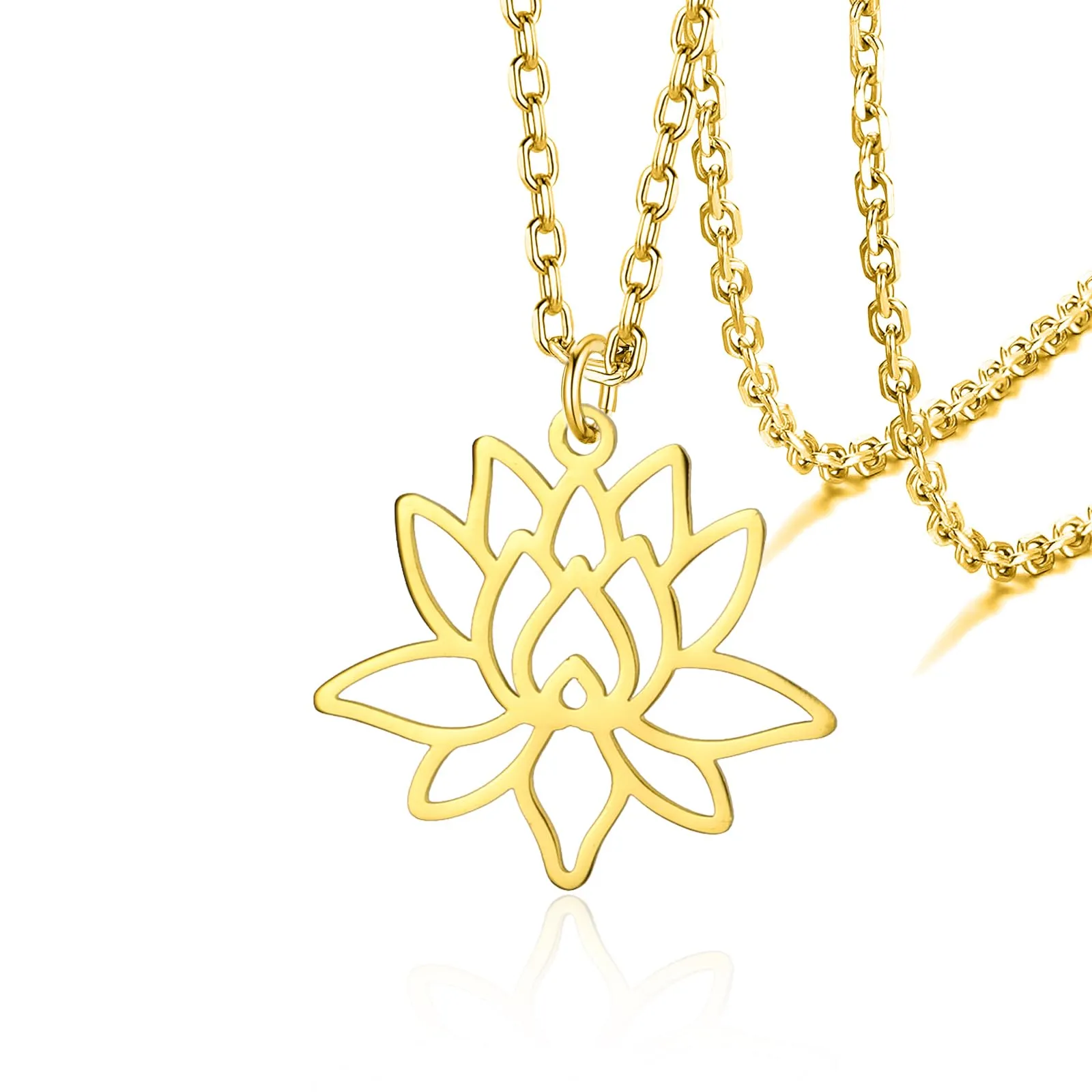 VASSAGO Collana da donna con ciondolo a forma di fiore di loto con Buddha, in acciaio inossidabile, con simbolo unalome, amuleto, gioielli religiosi, Misura unica, Acciaio inossidabile, Nessuna pietra - immagine 1
