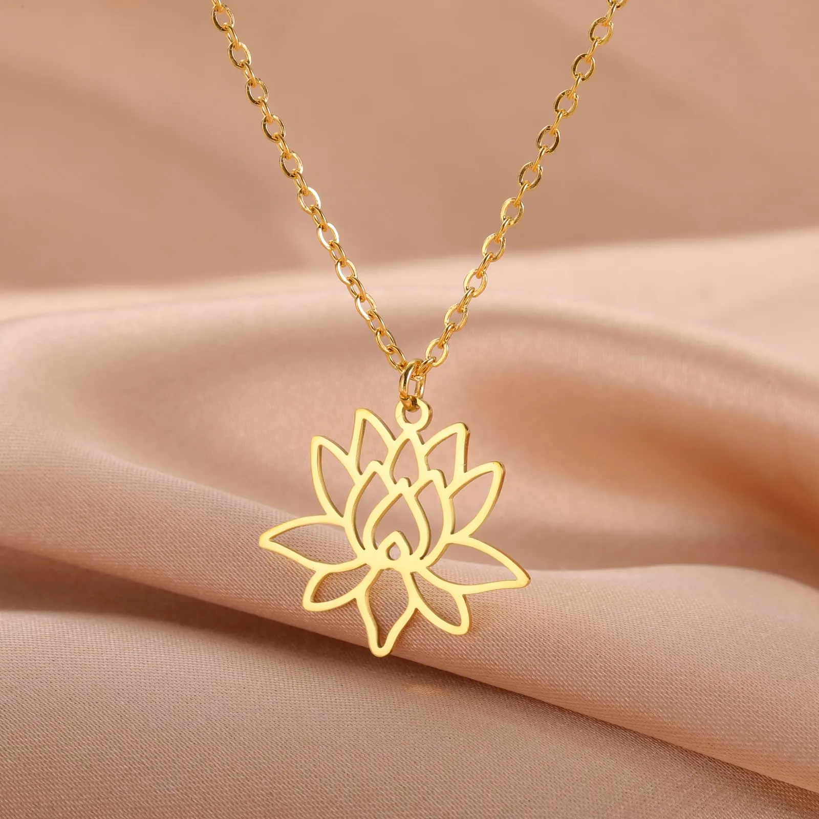 VASSAGO Collana da donna con ciondolo a forma di fiore di loto con Buddha, in acciaio inossidabile, con simbolo unalome, amuleto, gioielli religiosi, Misura unica, Acciaio inossidabile, Nessuna pietra - immagine 3
