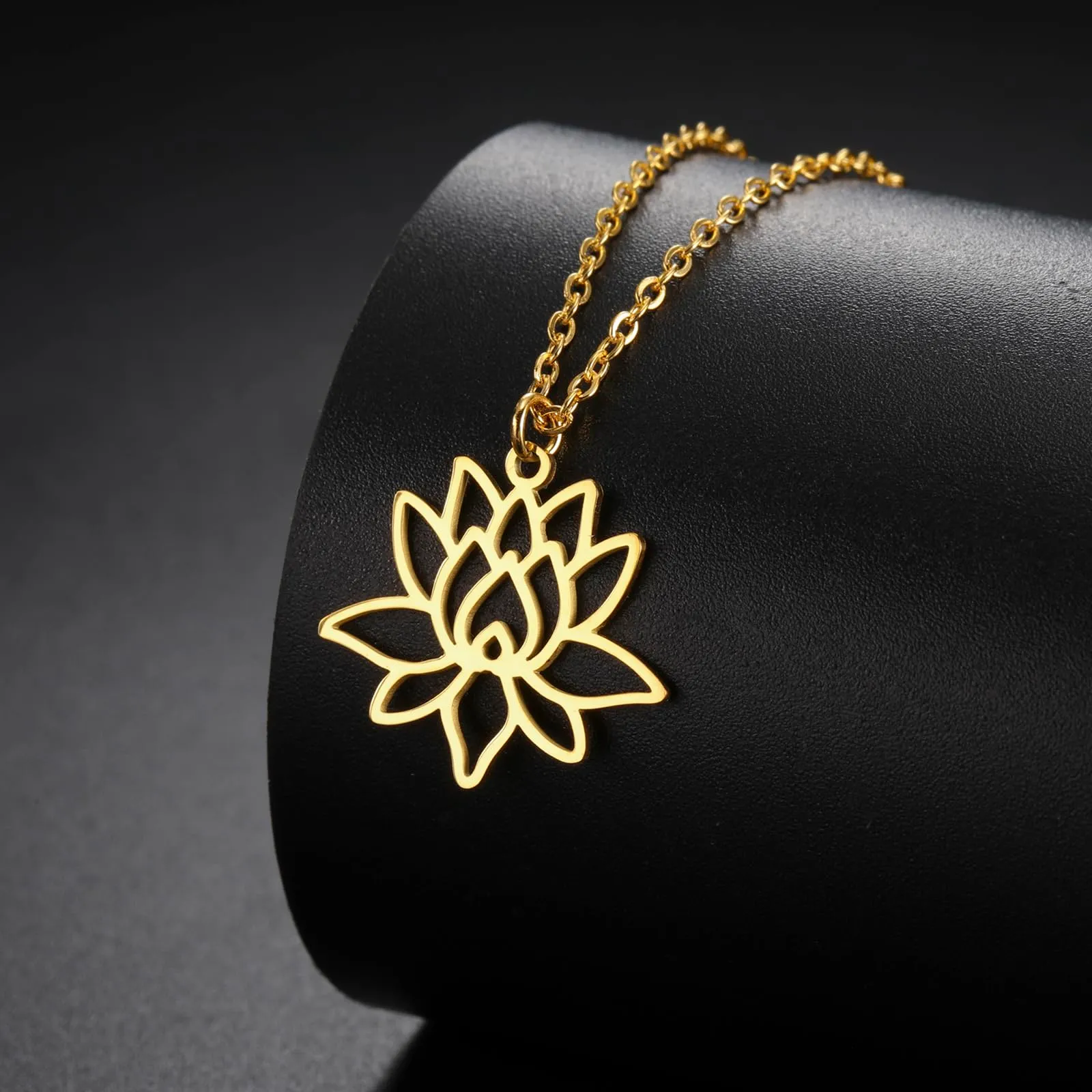 VASSAGO Collana da donna con ciondolo a forma di fiore di loto con Buddha, in acciaio inossidabile, con simbolo unalome, amuleto, gioielli religiosi, Misura unica, Acciaio inossidabile, Nessuna pietra - immagine 4