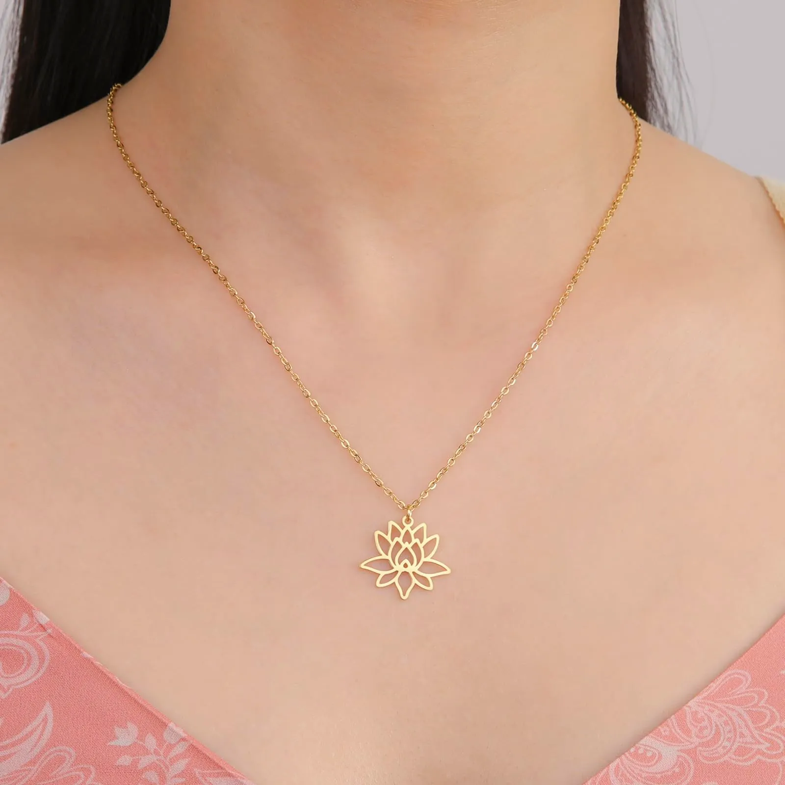 VASSAGO Collana da donna con ciondolo a forma di fiore di loto con Buddha, in acciaio inossidabile, con simbolo unalome, amuleto, gioielli religiosi, Misura unica, Acciaio inossidabile, Nessuna pietra - immagine 5