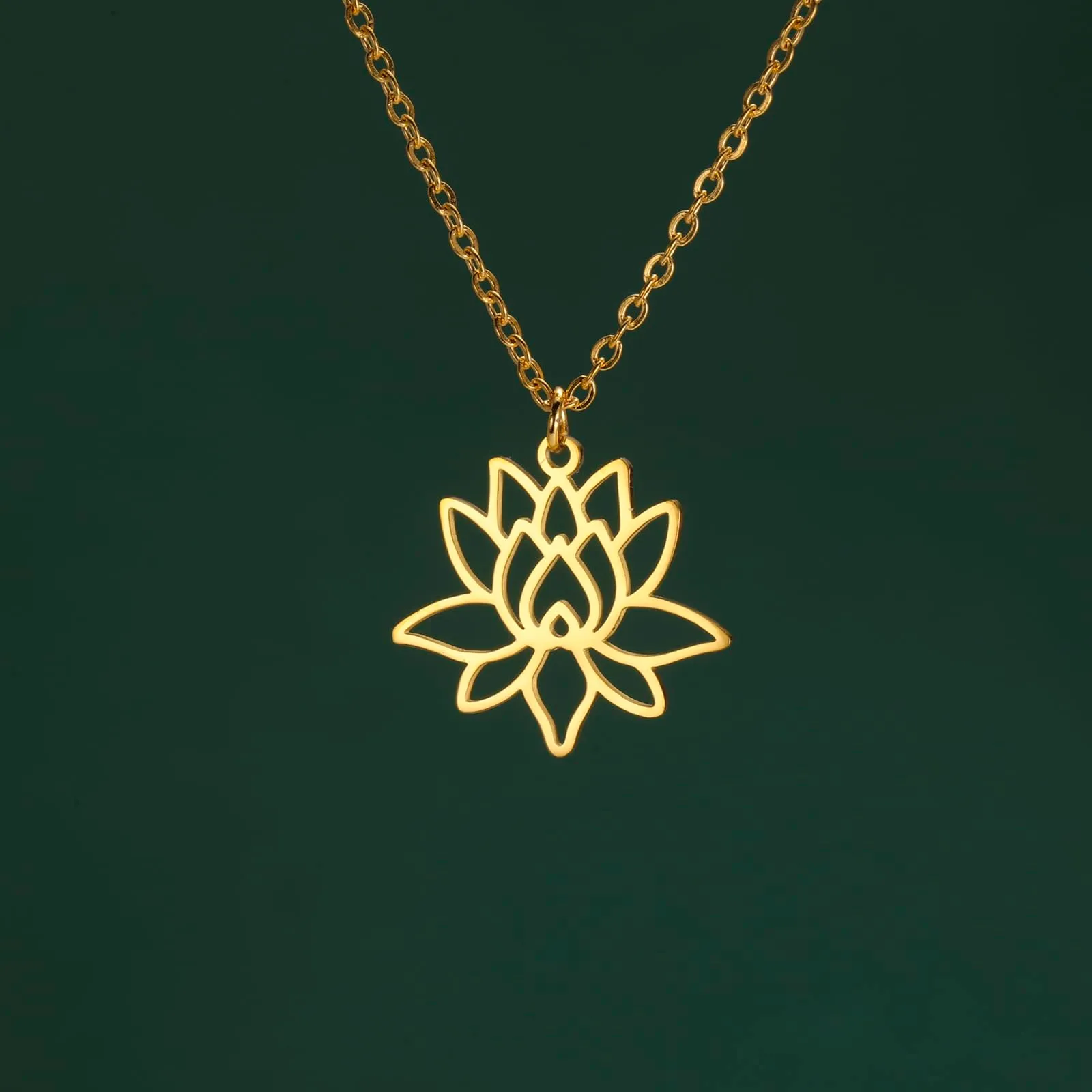 VASSAGO Collana da donna con ciondolo a forma di fiore di loto con Buddha, in acciaio inossidabile, con simbolo unalome, amuleto, gioielli religiosi, Misura unica, Acciaio inossidabile, Nessuna pietra - immagine 8