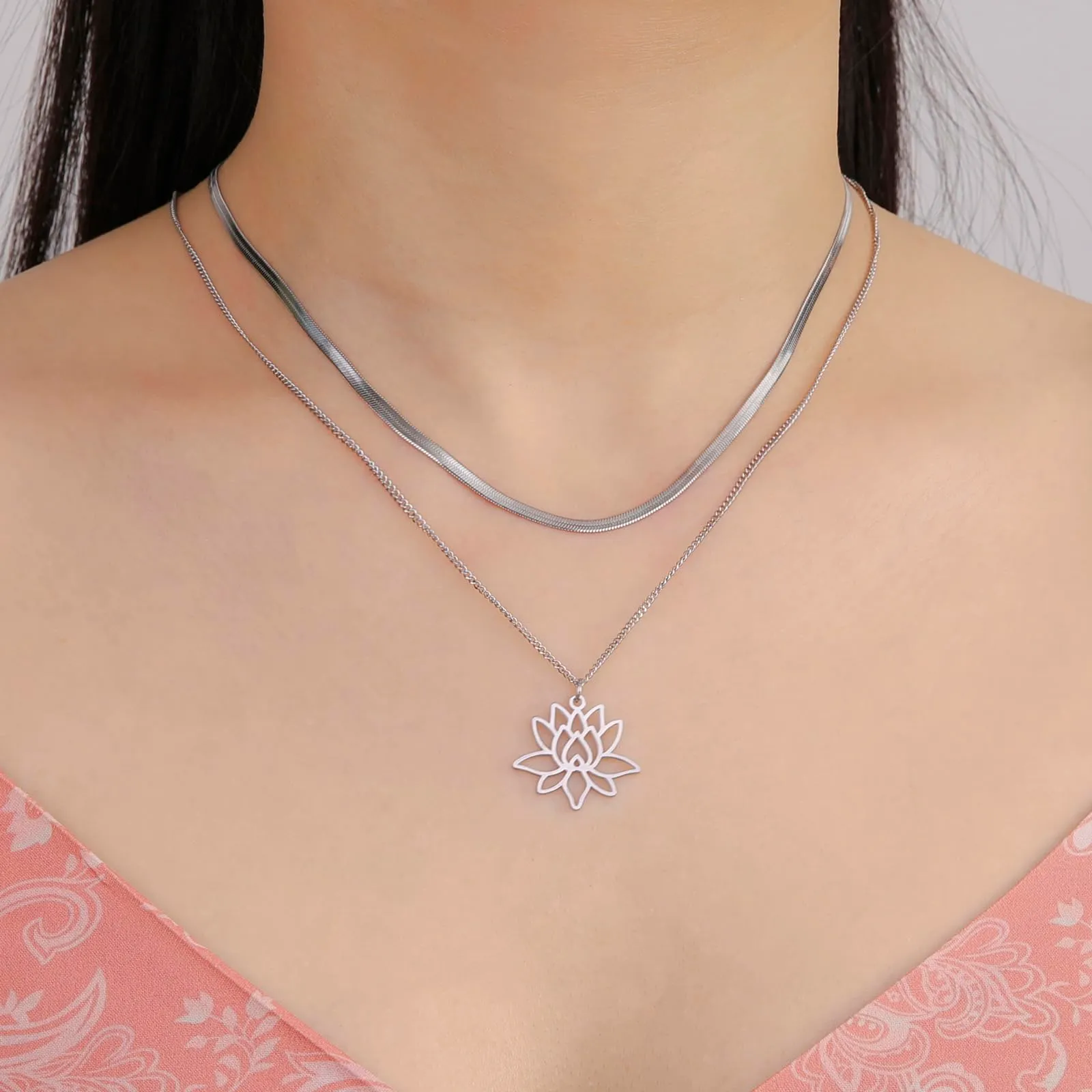 VASSAGO Collana da donna con ciondolo a forma di fiore di loto con Buddha, in acciaio inossidabile, con simbolo unalome, amuleto, gioielli religiosi, One Size, Acciaio inossidabile, Non pietra - immagine 5