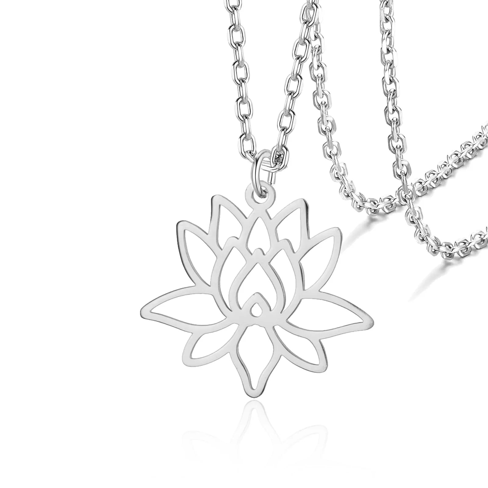 VASSAGO Collana da donna con ciondolo a forma di fiore di loto con Buddha, in acciaio inossidabile, con simbolo unalome, amuleto, gioielli religiosi, Taglia unica, Acciaio inossidabile, Non pietra - immagine 1
