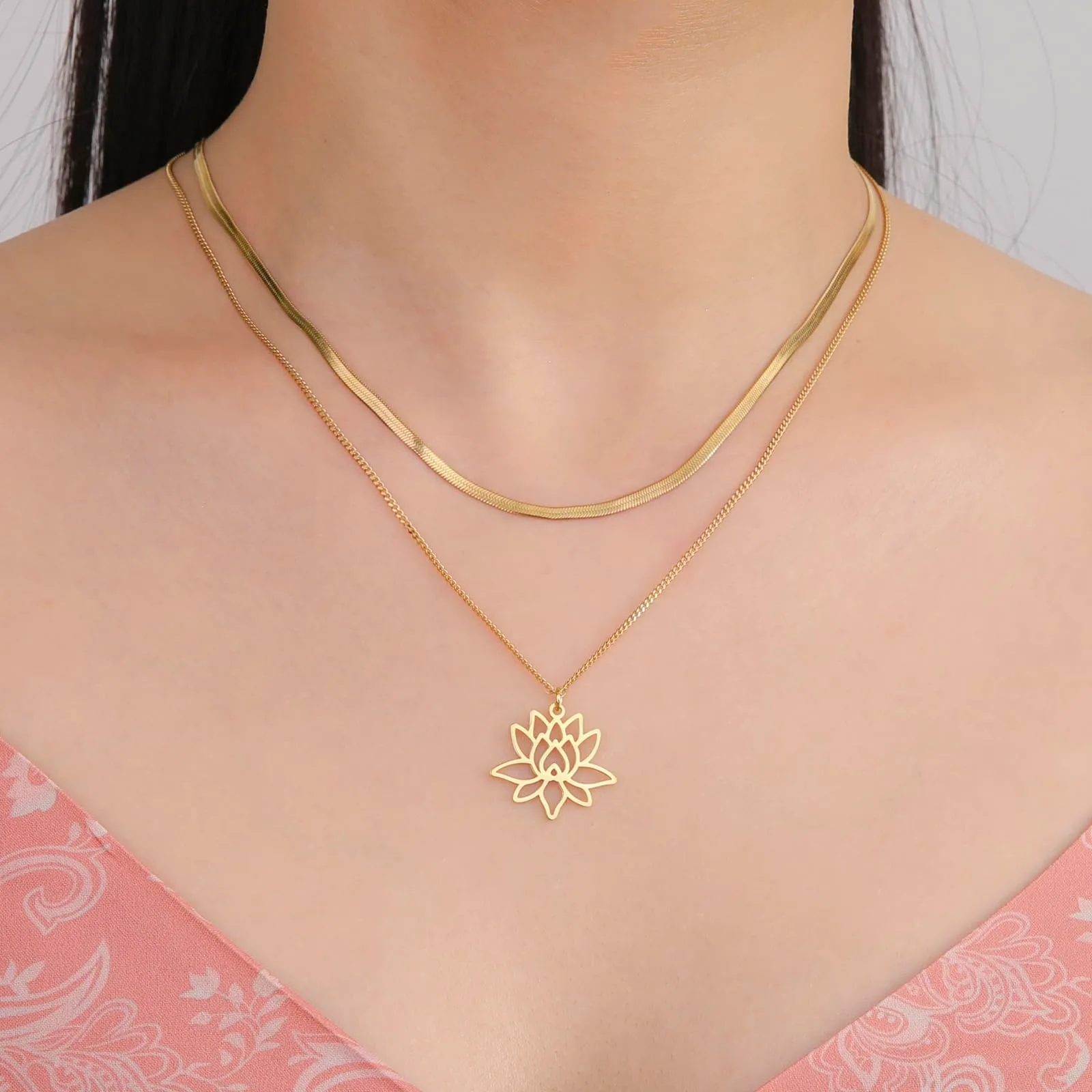 VASSAGO Collana da donna con ciondolo a forma di fiore di loto con Buddha, in acciaio inossidabile, con simbolo unalome, amuleto, gioielli religiosi, Misura unica, Acciaio inossidabile, Nessuna pietra - immagine 5