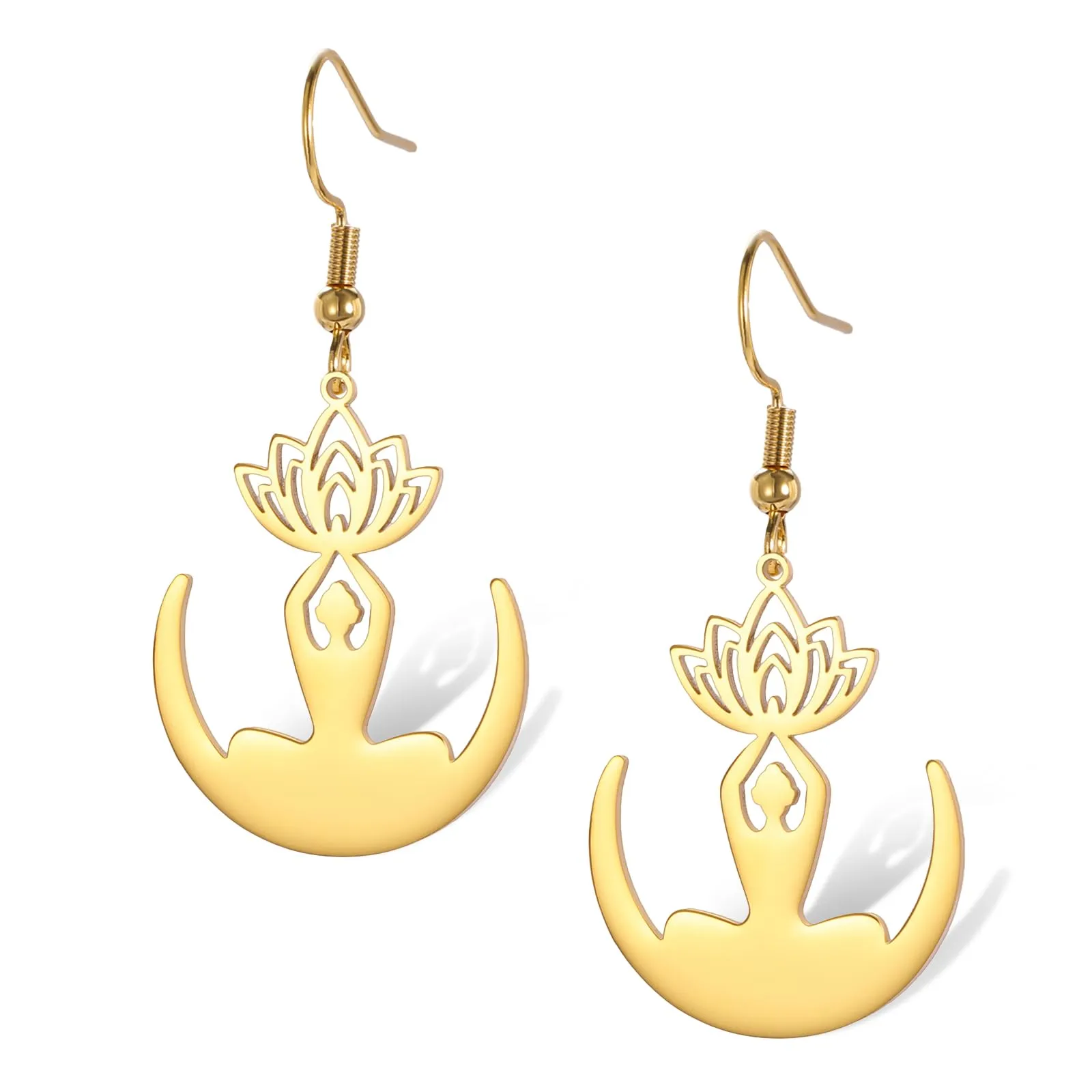 Orecchini a forma di fiore di loto in stile bohémien, in acciaio inox, per buddismo, yoga, guarigione, simbolo unalome, amuleto, gioielli religiosi, Misura unica, Acciaio inossidabile, Nessuna pietra - immagine 1