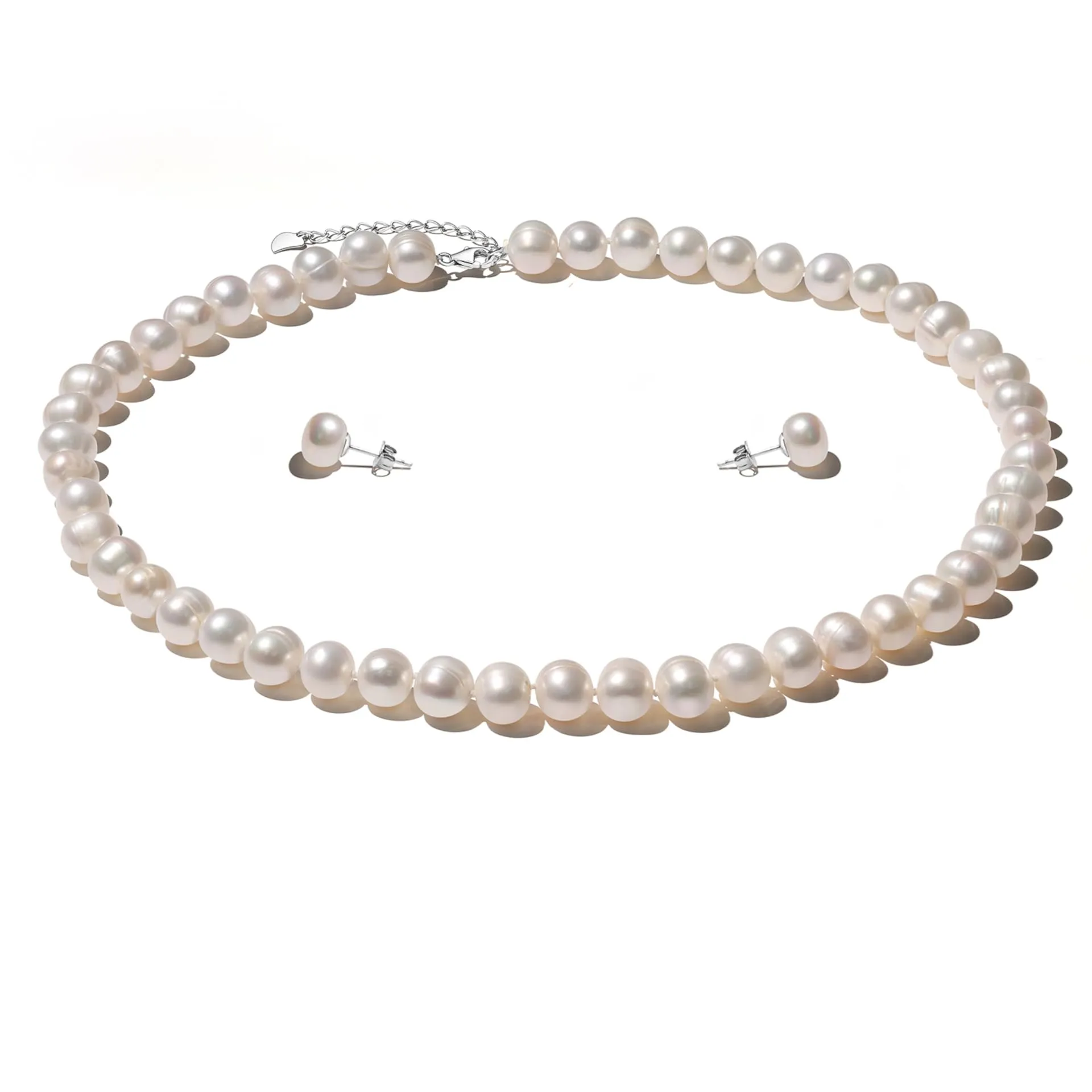 YAMI set di perle (collana + orecchini), perle d'acqua dolce coltivate (7-7,5 mm). Argento 925 ipoallergenico. Un esclusivo regalo di gioielli per gli anniversari. 45 + 5 cm. - immagine 1