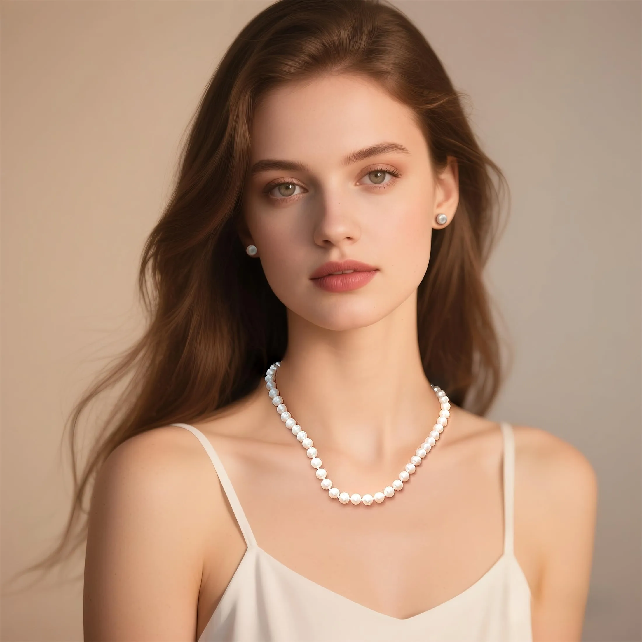 YAMI set di perle (collana + orecchini), perle d'acqua dolce coltivate (7-7,5 mm). Argento 925 ipoallergenico. Un esclusivo regalo di gioielli per gli anniversari. 45 + 5 cm. - immagine 3