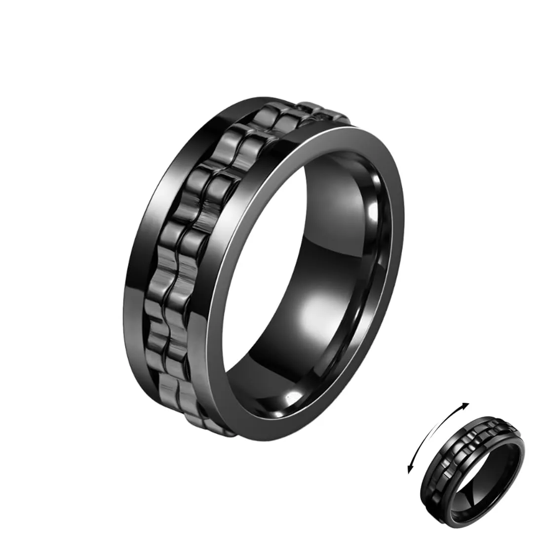 YAZWUR 1 Pezzo Fidget Ring, Anello Antistress e Anti-Ansia, Anello Rotante Pesante Lucido, Accessorio Moda, Regalo per Uomo e Donna (8 mm, 59,5 mm) (Nero) - immagine 1