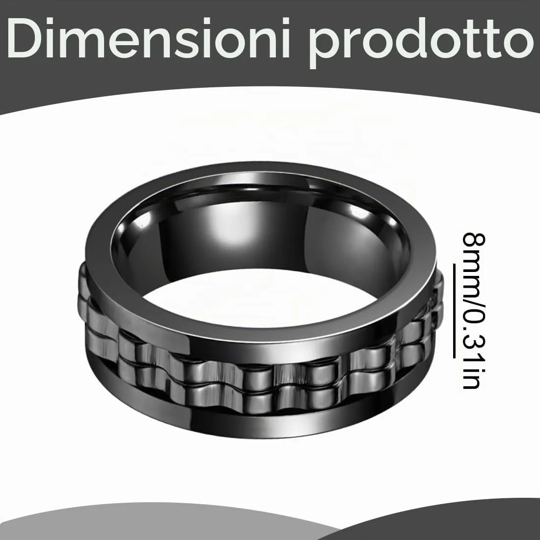 YAZWUR 1 Pezzo Fidget Ring, Anello Antistress e Anti-Ansia, Anello Rotante Pesante Lucido, Accessorio Moda, Regalo per Uomo e Donna (8 mm, 59,5 mm) (Nero) - immagine 2
