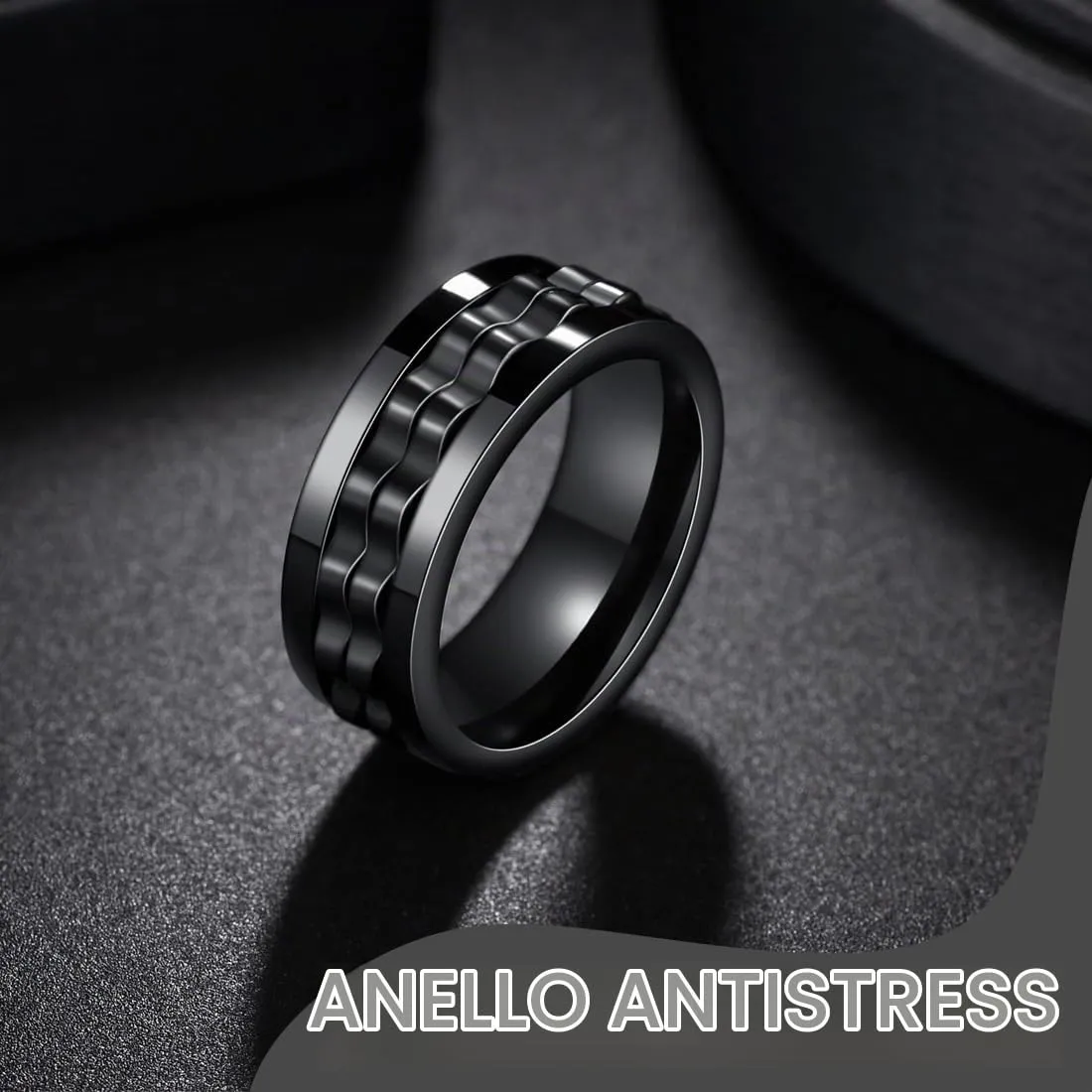 YAZWUR 1 Pezzo Fidget Ring, Anello Antistress e Anti-Ansia, Anello Rotante Pesante Lucido, Accessorio Moda, Regalo per Uomo e Donna (8 mm, 59,5 mm) (Nero) - immagine 4