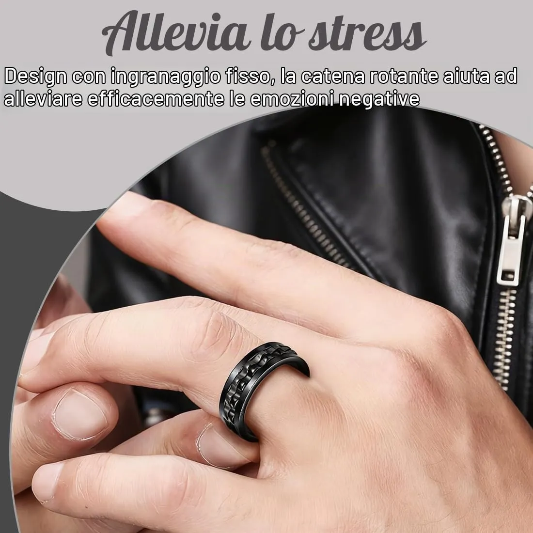 YAZWUR 1 Pezzo Fidget Ring, Anello Antistress e Anti-Ansia, Anello Rotante Pesante Lucido, Accessorio Moda, Regalo per Uomo e Donna (8 mm, 59,5 mm) (Nero) - immagine 5