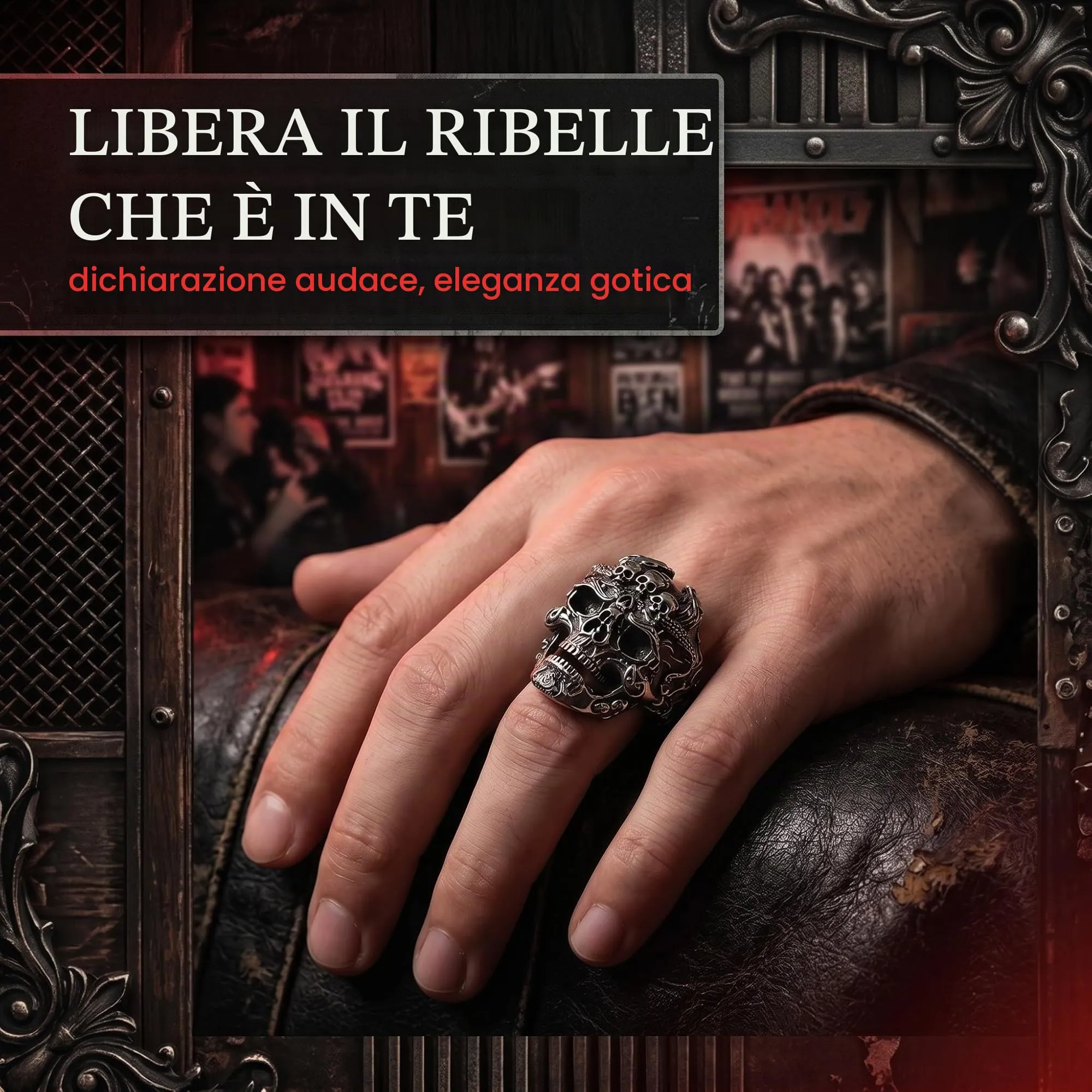 VEOIRXU 6 Pezzi Anelli Uomo Regolabili Teschio Anelli Acciaio Inossidabile Punk Hip Hop Skull Halloween Anello Vintage Gotico Teschio Anello Accessori Da Uomo Regali Per Uomo - immagine 2