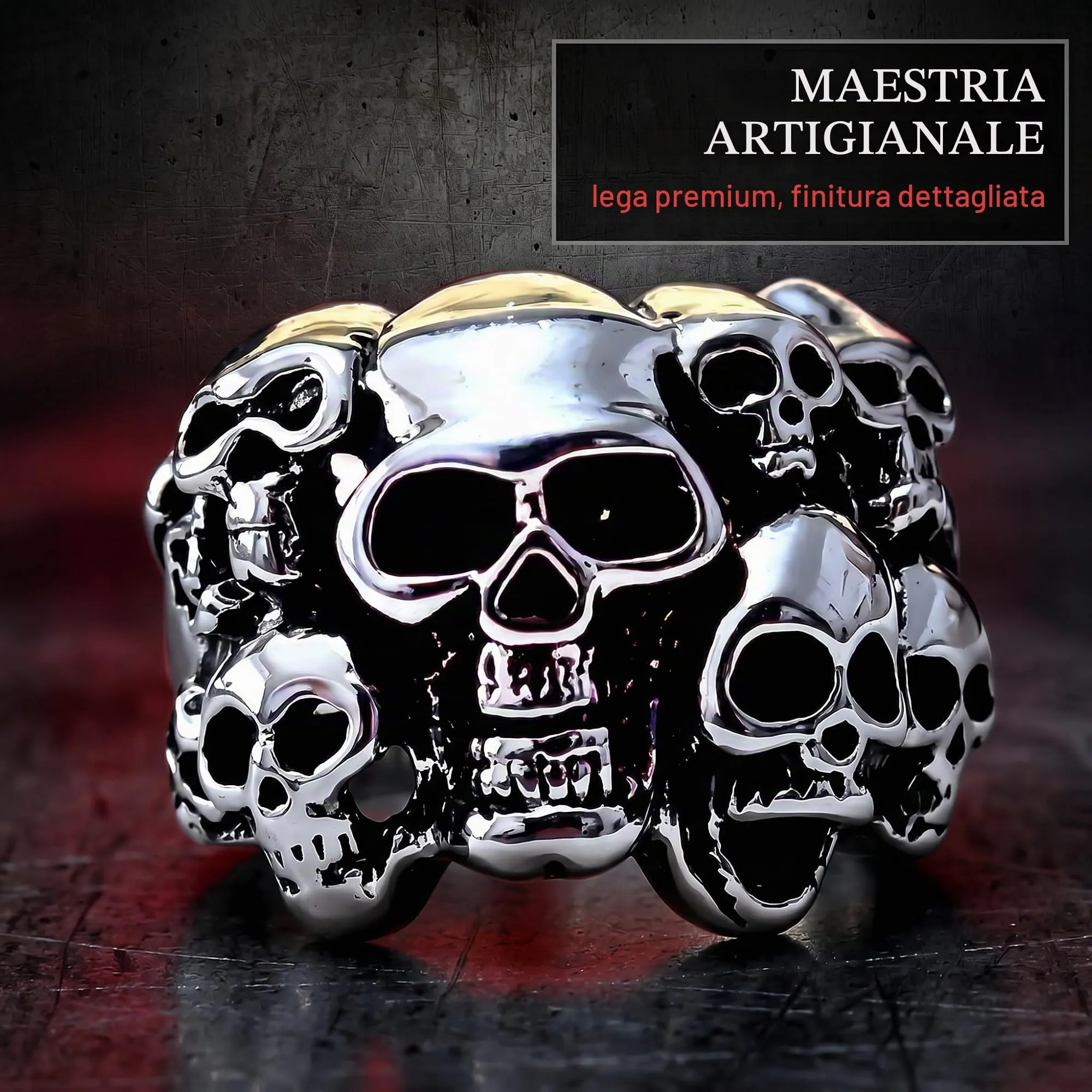 VEOIRXU 6 Pezzi Anelli Uomo Regolabili Teschio Anelli Acciaio Inossidabile Punk Hip Hop Skull Halloween Anello Vintage Gotico Teschio Anello Accessori Da Uomo Regali Per Uomo - immagine 4