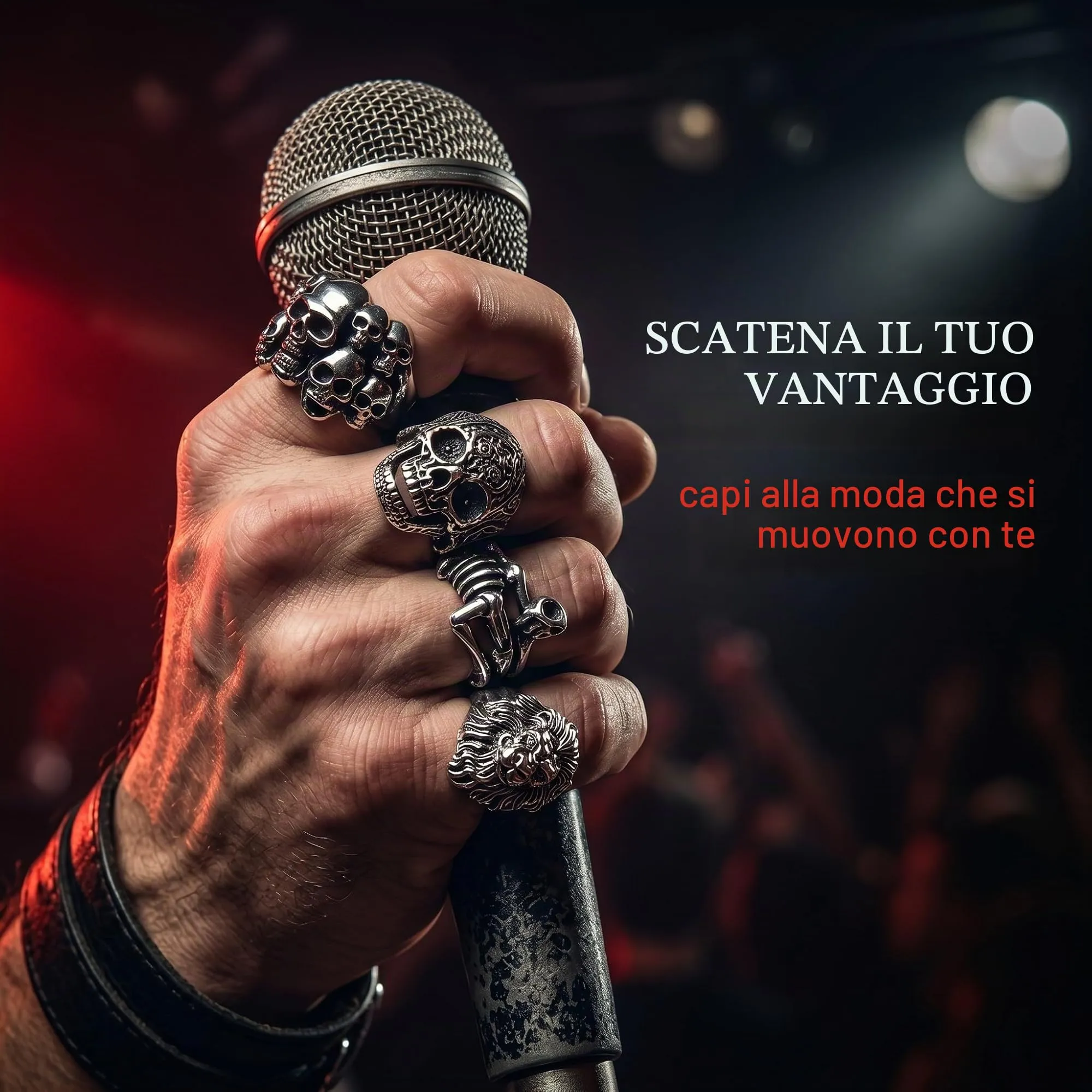 VEOIRXU 6 Pezzi Anelli Uomo Regolabili Teschio Anelli Acciaio Inossidabile Punk Hip Hop Skull Halloween Anello Vintage Gotico Teschio Anello Accessori Da Uomo Regali Per Uomo - immagine 7