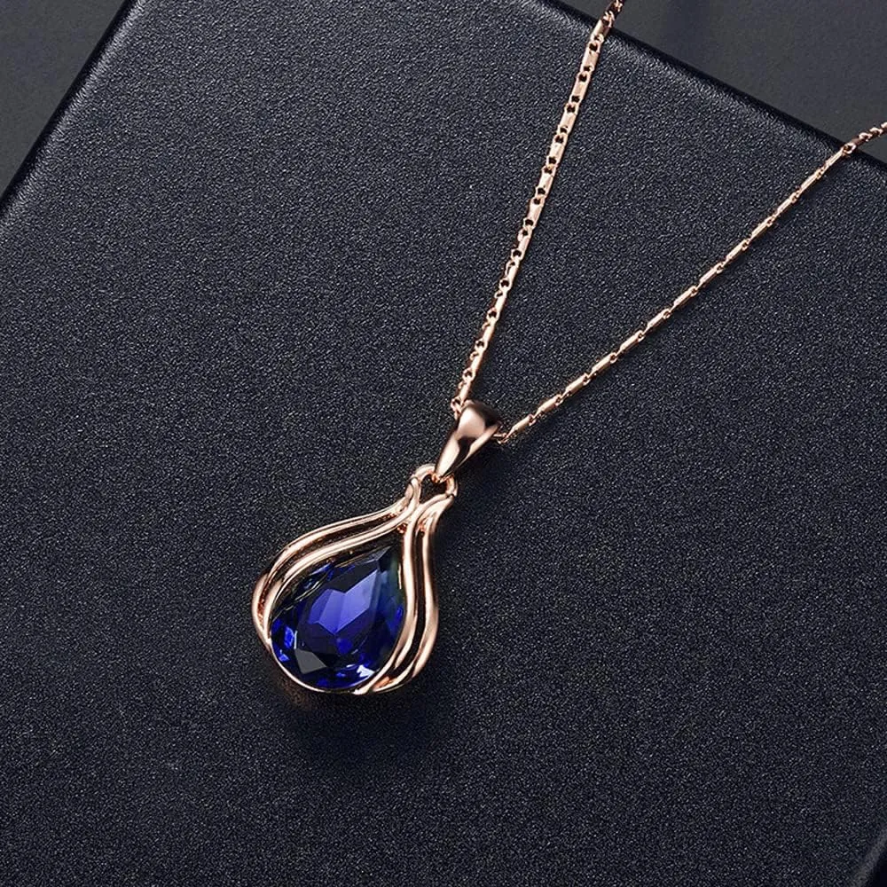BWOOOWE Parure Gioielli Donna 2 Pezzi Set Collana Orecchini Donna a Goccia Collana con Ciondolo Orecchini Pendenti a Goccia Set Gioielli da Sposa Elegante per Cerimonia Festa (Blu) - immagine 4