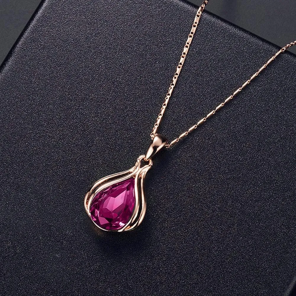 BWOOOWE Parure Gioielli Donna 2 Pezzi Set Collana Orecchini Donna a Goccia Collana con Ciondolo Orecchini Pendenti a Goccia Set Gioielli da Sposa Elegante per Cerimonia Festa (Rosso) - immagine 4