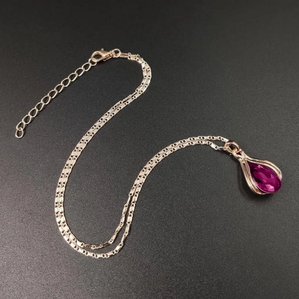 BWOOOWE Parure Gioielli Donna 2 Pezzi Set Collana Orecchini Donna a Goccia Collana con Ciondolo Orecchini Pendenti a Goccia Set Gioielli da Sposa Elegante per Cerimonia Festa (Rosso) - immagine 6