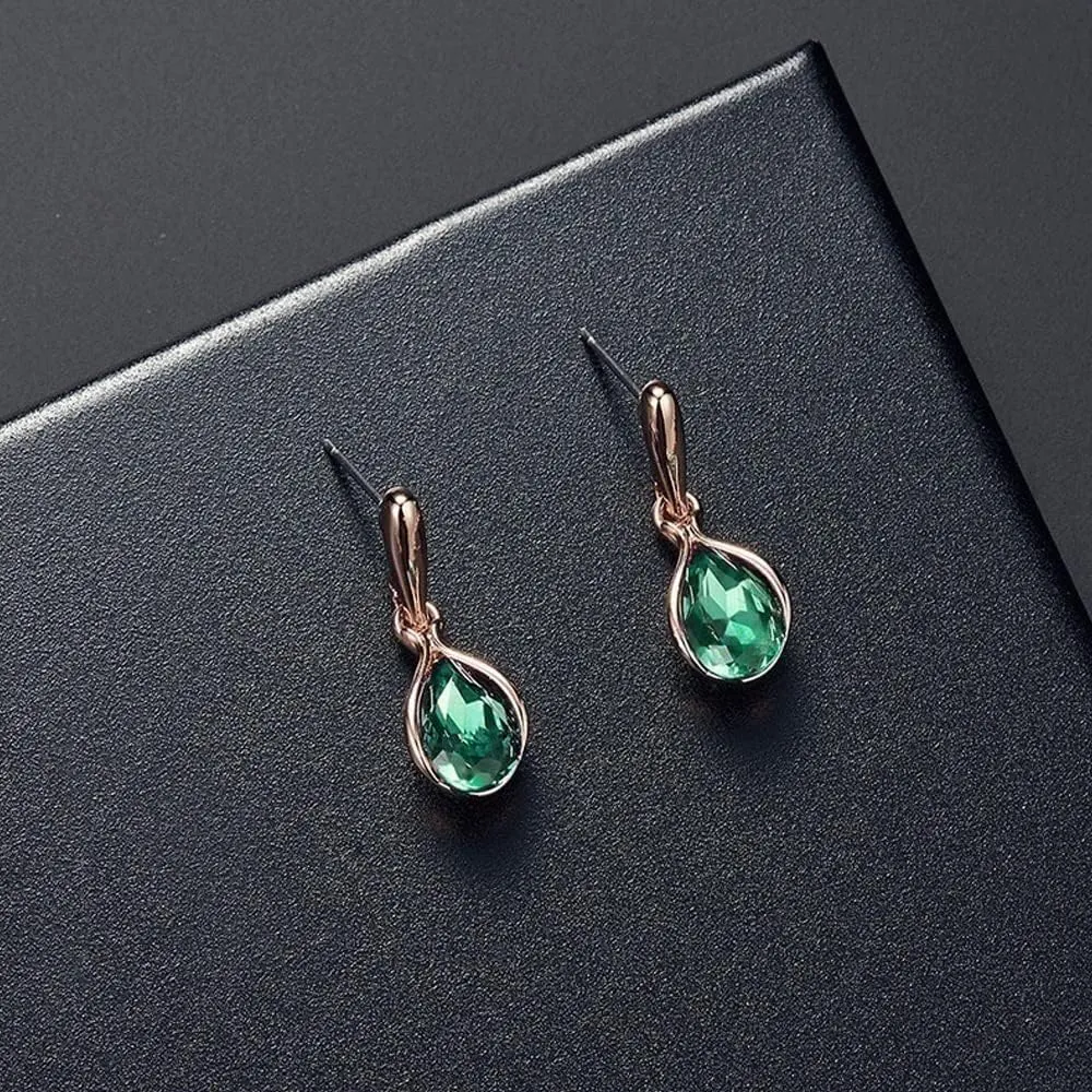 BWOOOWE Parure Gioielli Donna 2 Pezzi Set Collana Orecchini Donna a Goccia Collana con Ciondolo Orecchini Pendenti a Goccia Set Gioielli da Sposa Elegante per Cerimonia Festa (Verde) - immagine 5
