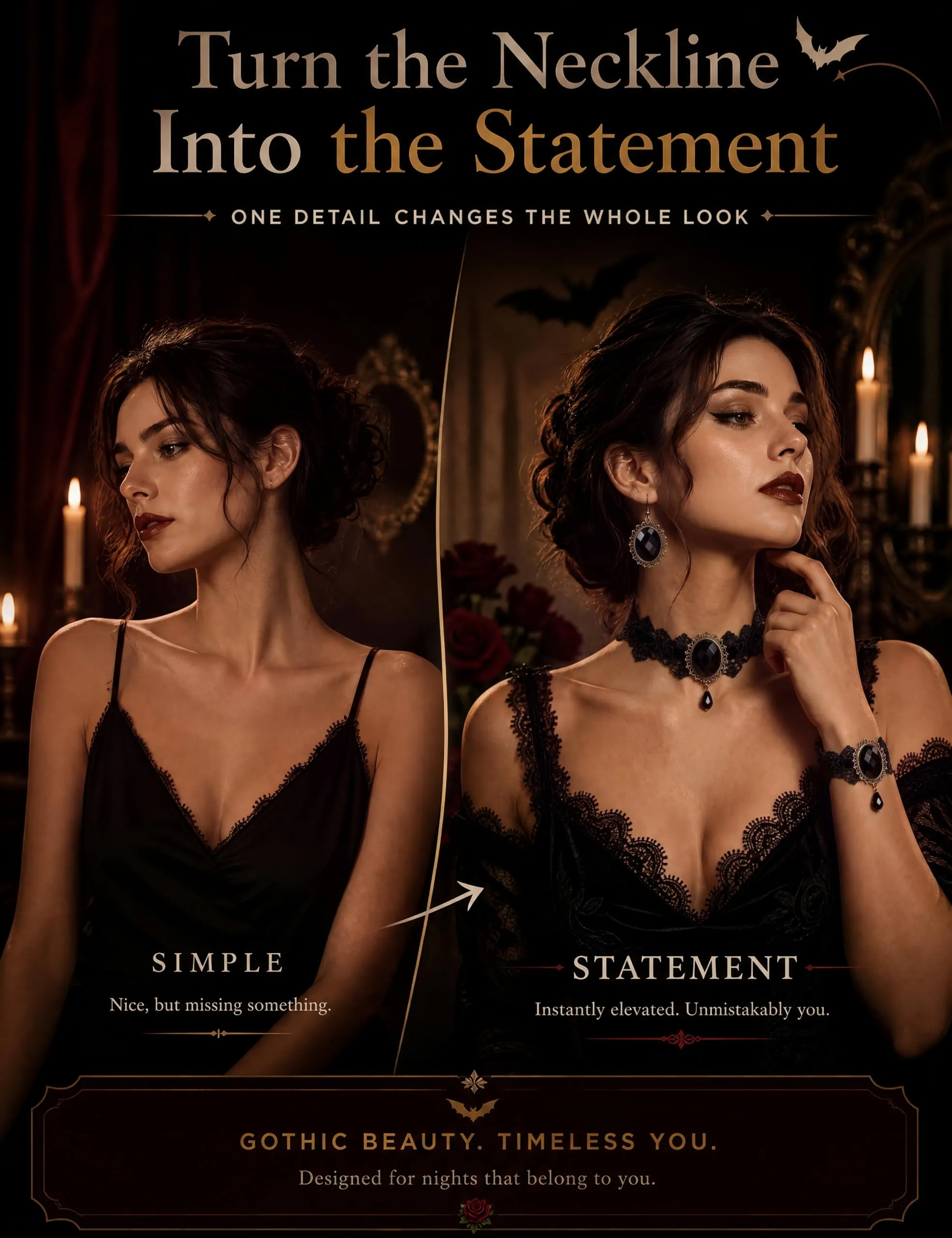 ADRAMATA Gioielli Halloween Collana Vampiro Orecchini Gotici e Bracciale - immagine 4