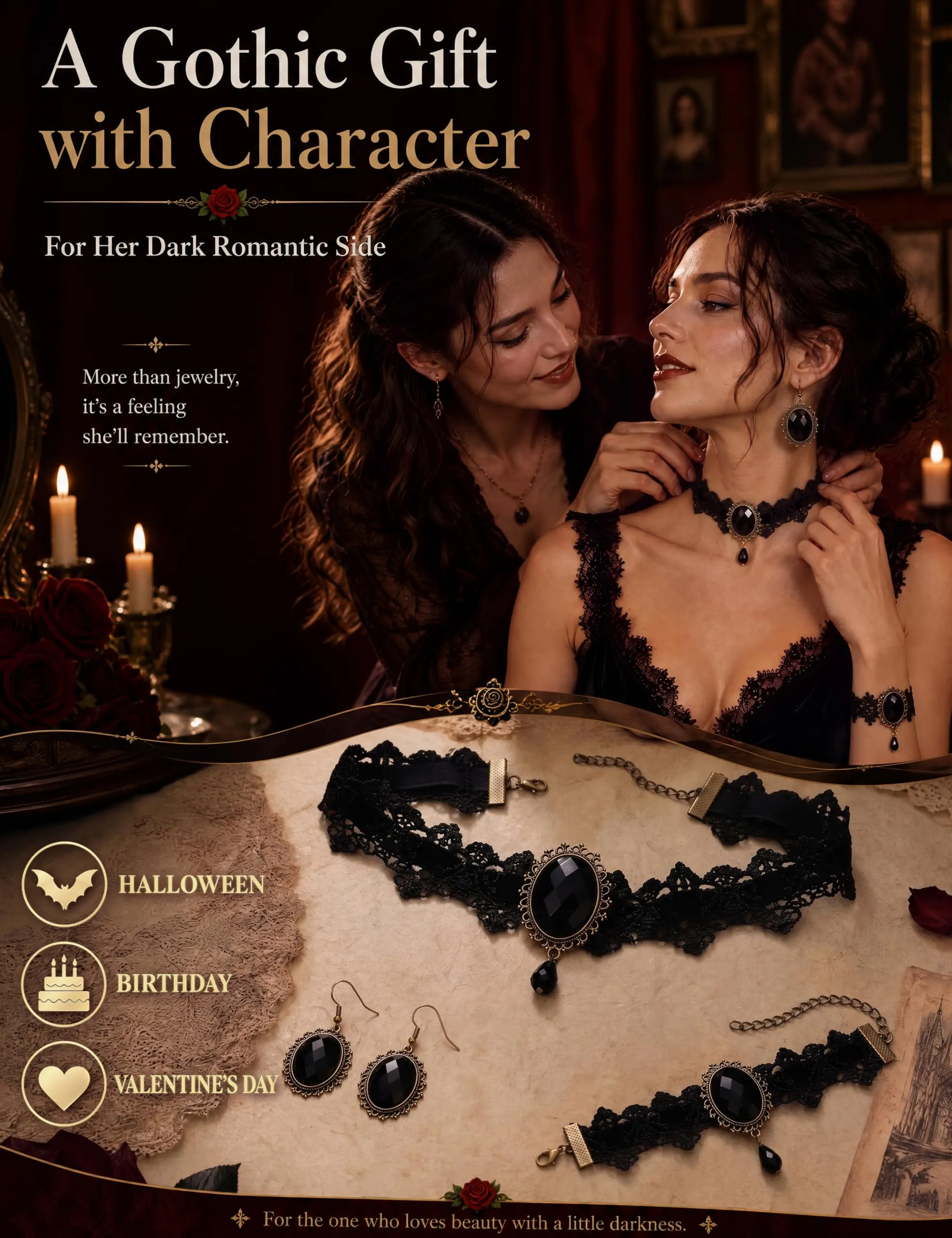 ADRAMATA Gioielli Halloween Collana Vampiro Orecchini Gotici e Bracciale - immagine 5
