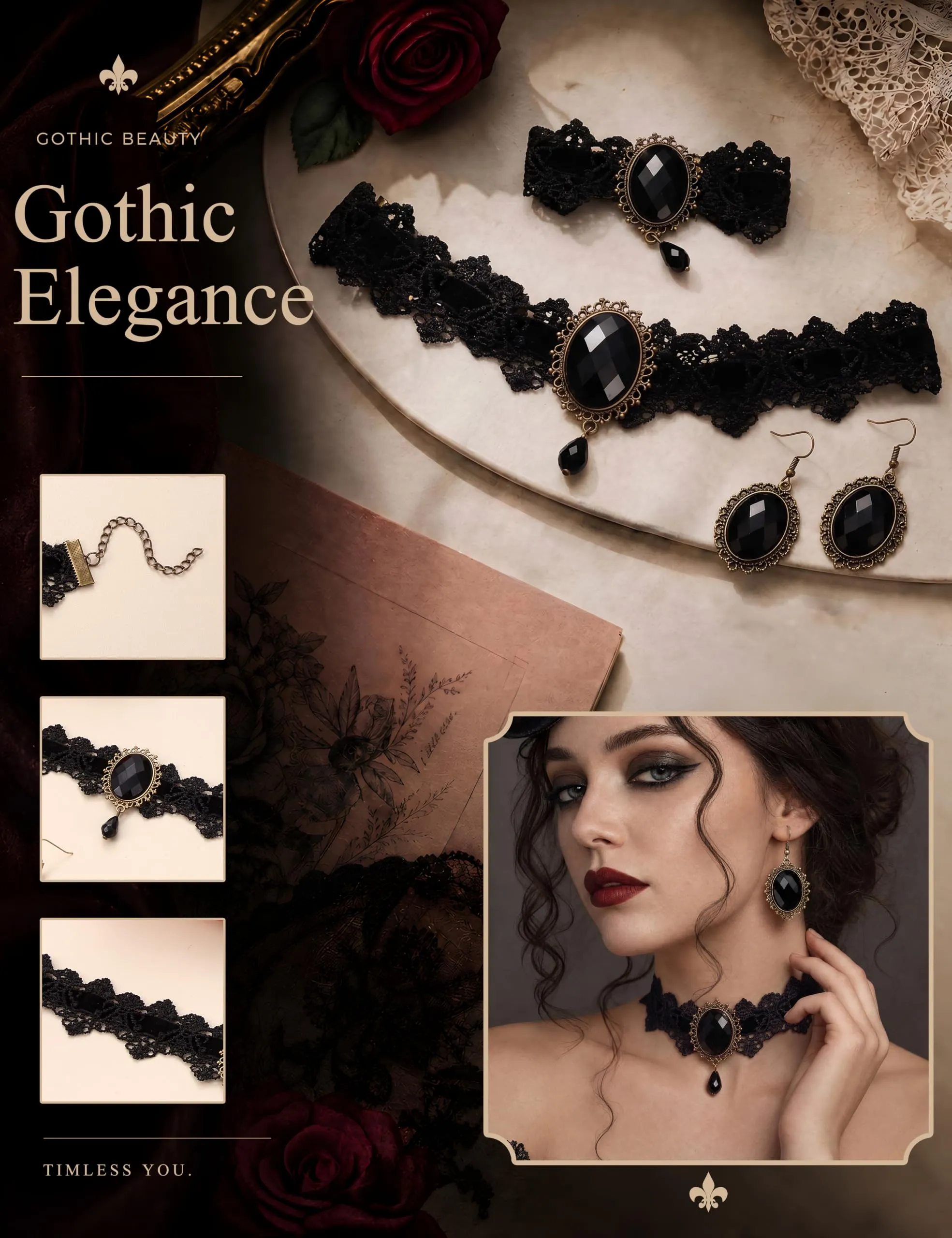 ADRAMATA Gioielli Halloween Collana Vampiro Orecchini Gotici e Bracciale - immagine 6