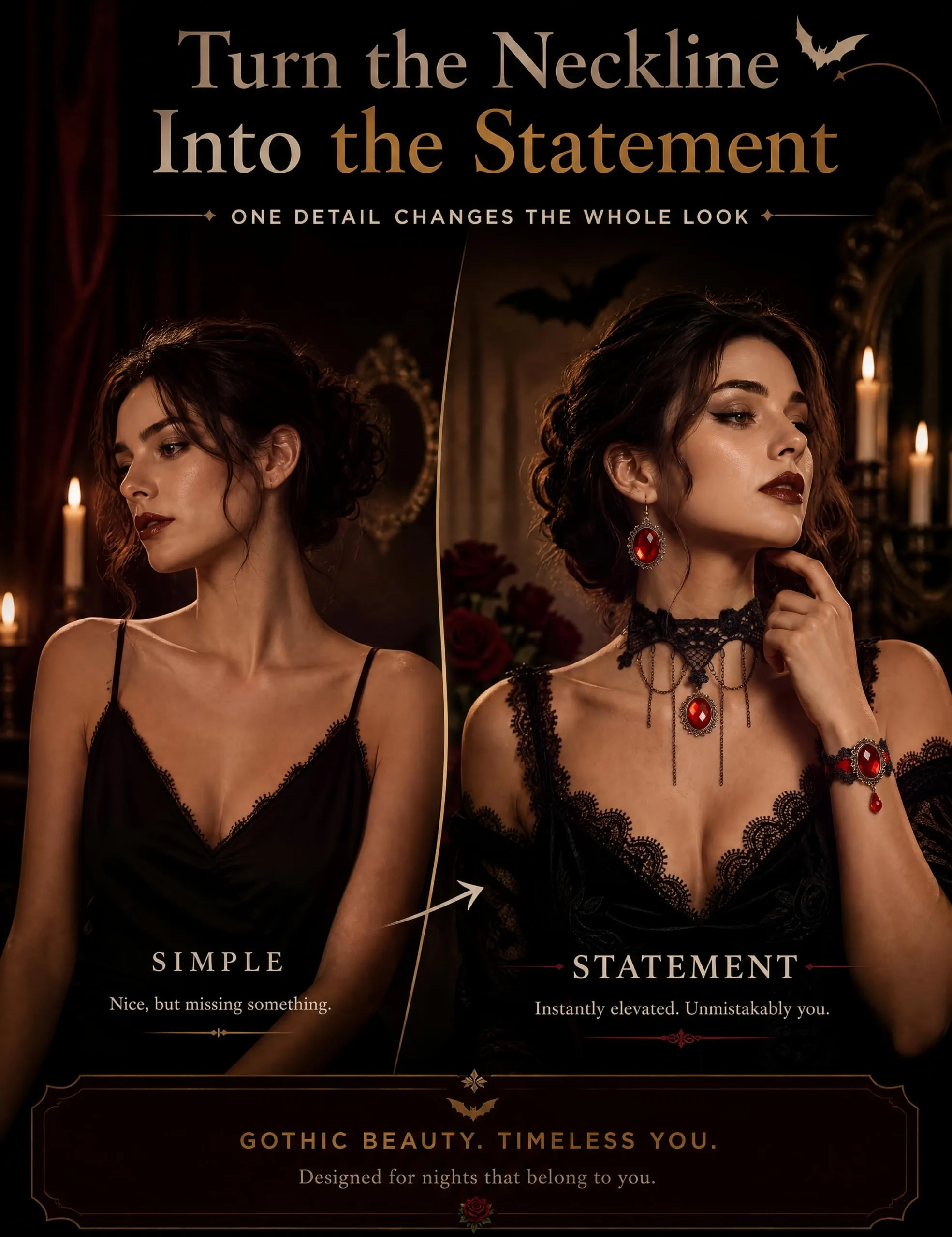 ADRAMATA Gioielli Halloween Collana Vampiro Orecchini Gotici e Bracciale - immagine 4