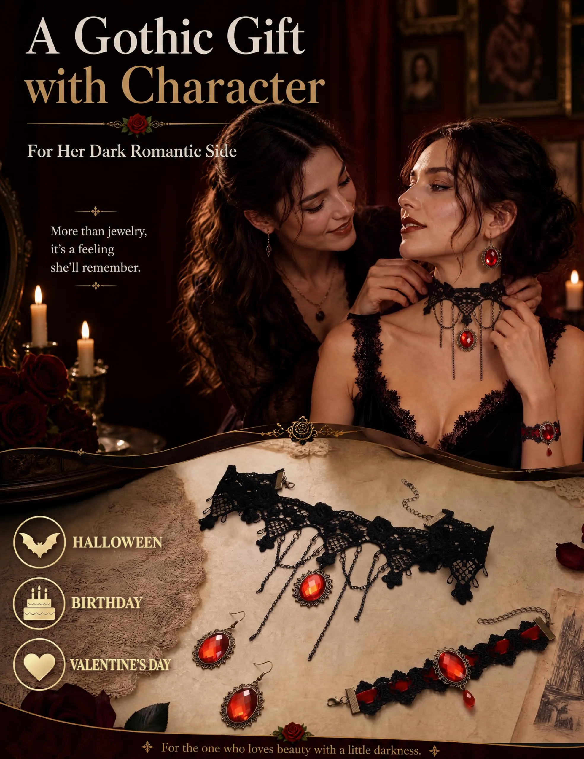 ADRAMATA Gioielli Halloween Collana Vampiro Orecchini Gotici e Bracciale - immagine 5