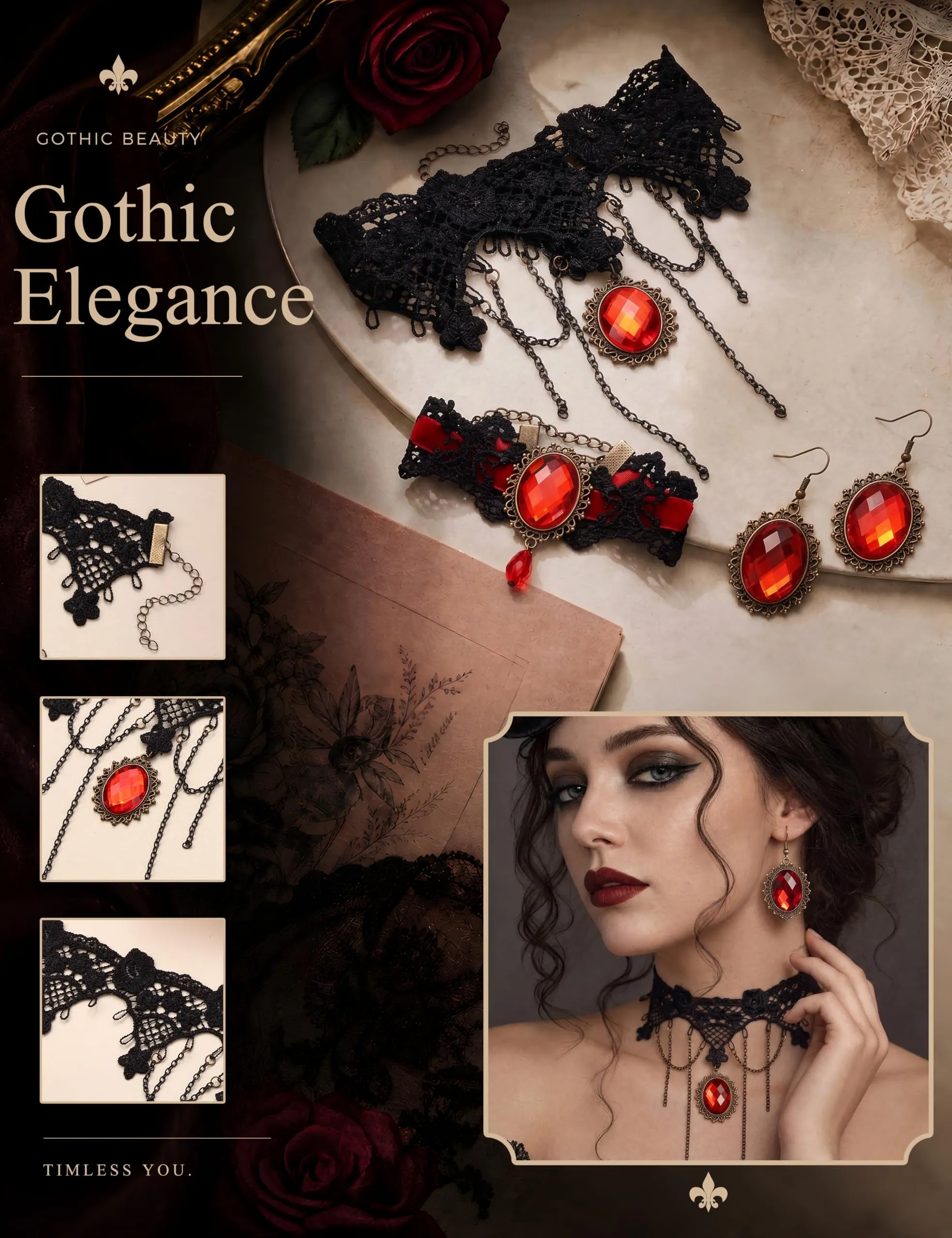 ADRAMATA Gioielli Halloween Collana Vampiro Orecchini Gotici e Bracciale - immagine 6