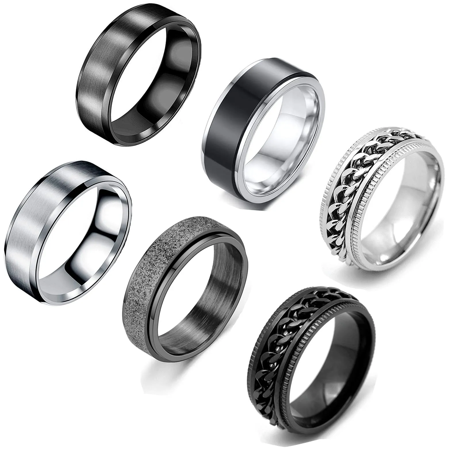 VELESAY 6PCS Anello Uomo Acciaio Inossidabile Vintage Catena Anelli Set Punk Gotico Anello Donna Uomo Nero Anello Donna Nero Acciaio Set Anelli Acciaio Uomo - immagine 1