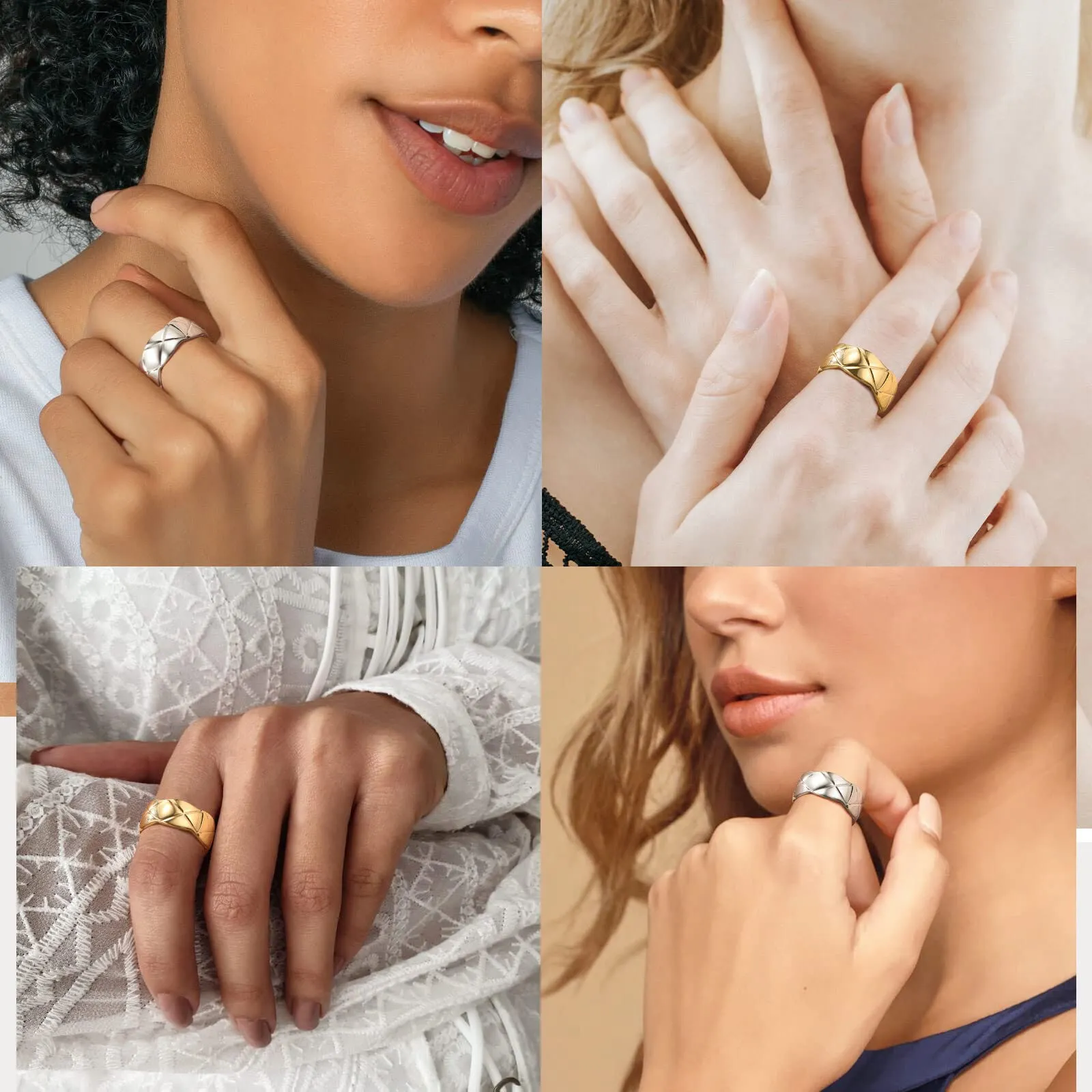 Anello Uomo Donna, Anello di Fidanzamento per Coppie, Ragazzo, Ragazza, Catena Pollice in Acciaio Inox, Taglia 54 - immagine 2