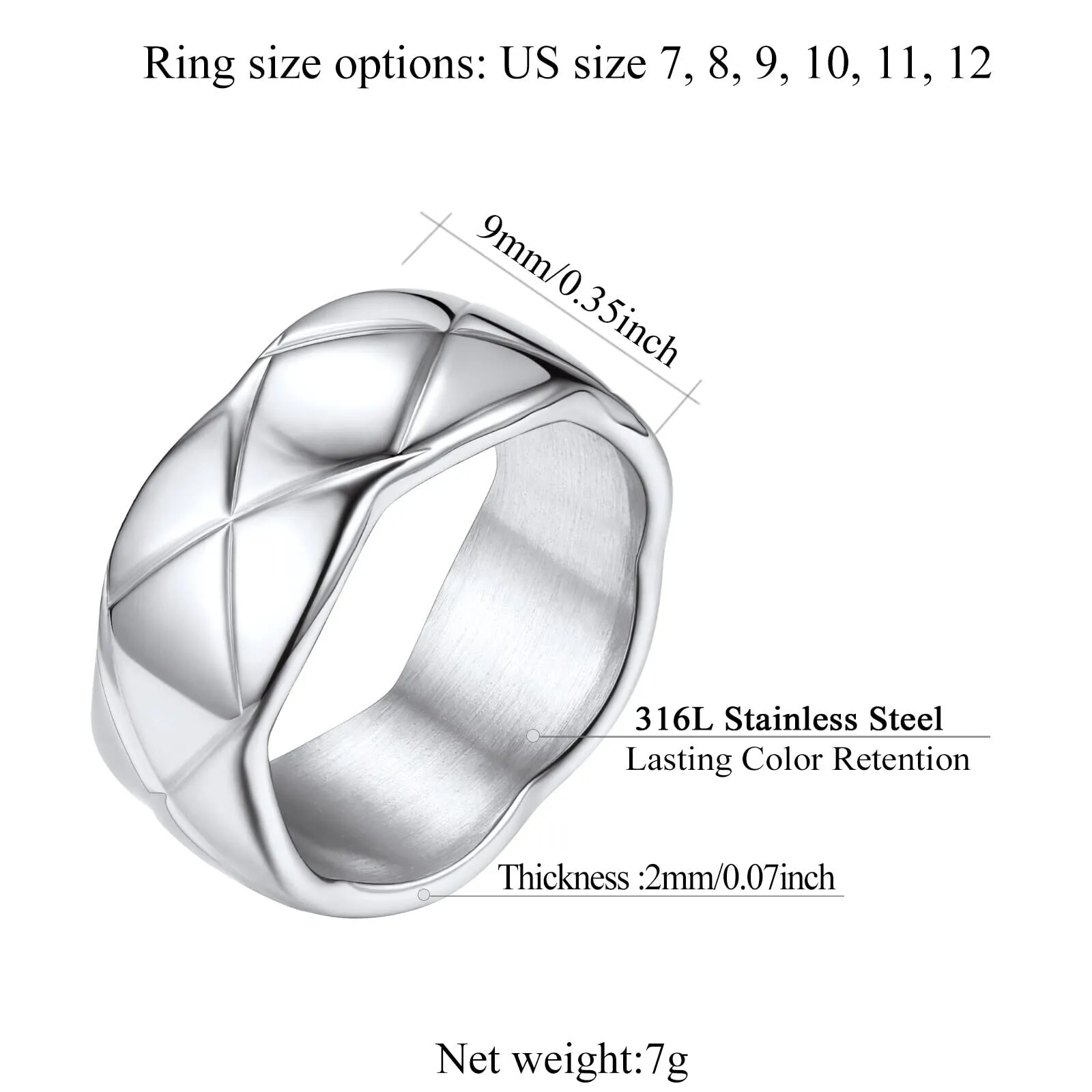 FindChic Anello a fascia in acciaio inossidabile da 9 mm, gioielli per uomo e donna, anello per pollice, taglia 10 - immagine 5