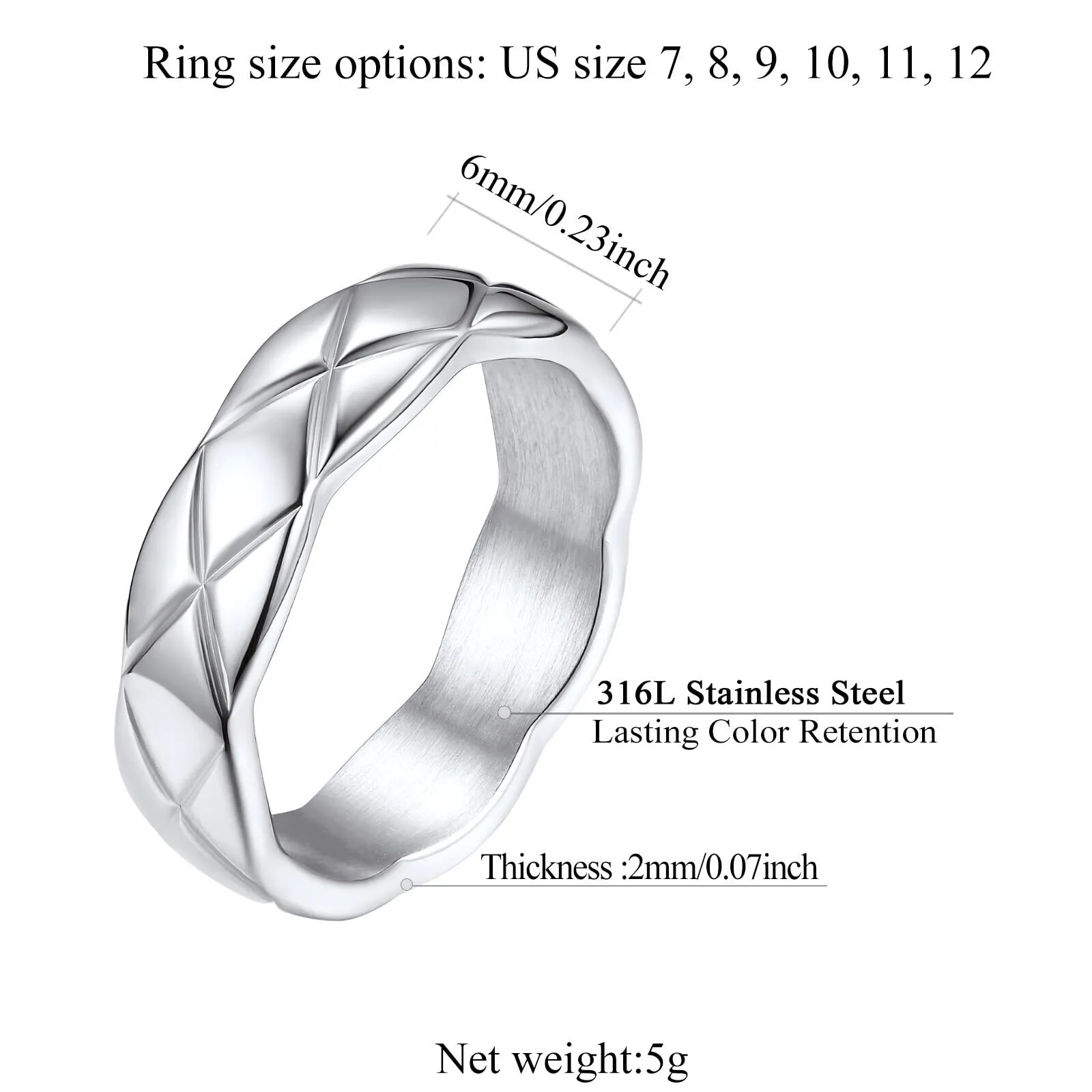 FindChic Anello da uomo e da donna, in acciaio inox, larghezza 6 mm, misura 11, anello per pollice - immagine 5