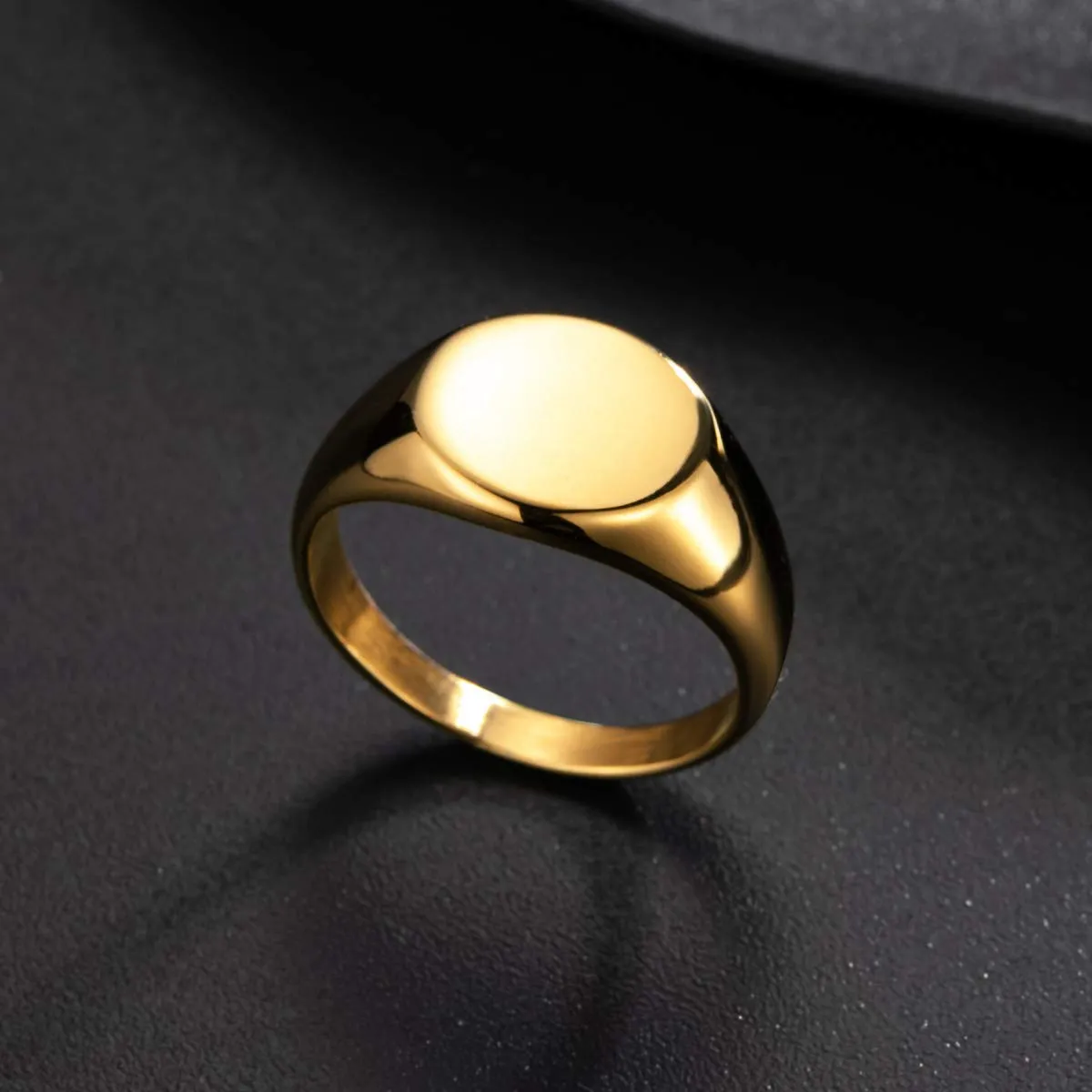 Joliernelle Anello Uomo Donna Lucido in Acciaio Inossidabile Gioielli Unisex Anello Sigillo Placcato Oro Regalo Personalizzato Taglia 20 - immagine 4