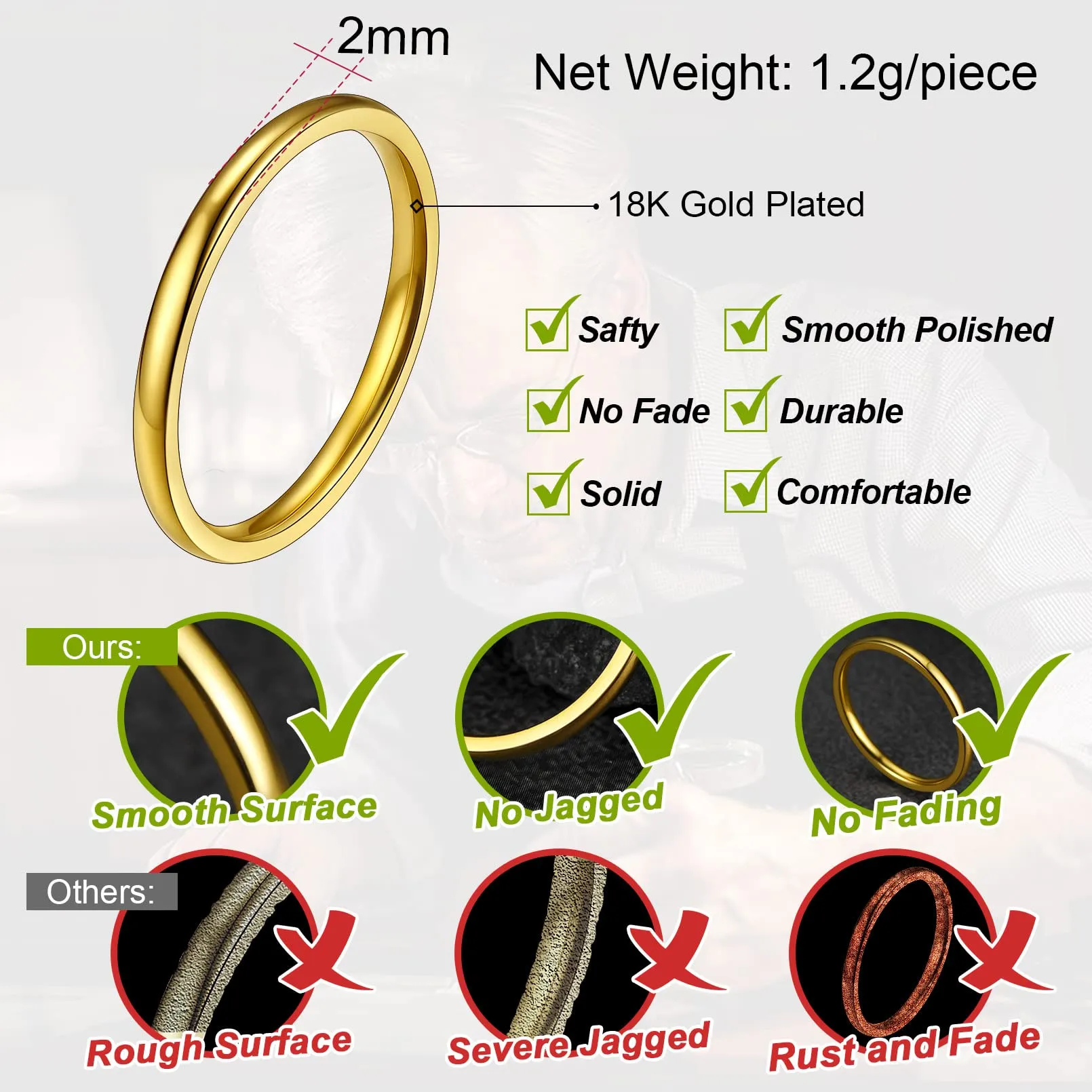 FaithHeart Anello Impilabile Classica per Uomo Donna Larghezza 2/4/6/8 MM Misure Diverse Argento Oro Nero Set di Anelli Fantasia Regalo Compleanno Coppie - immagine 6